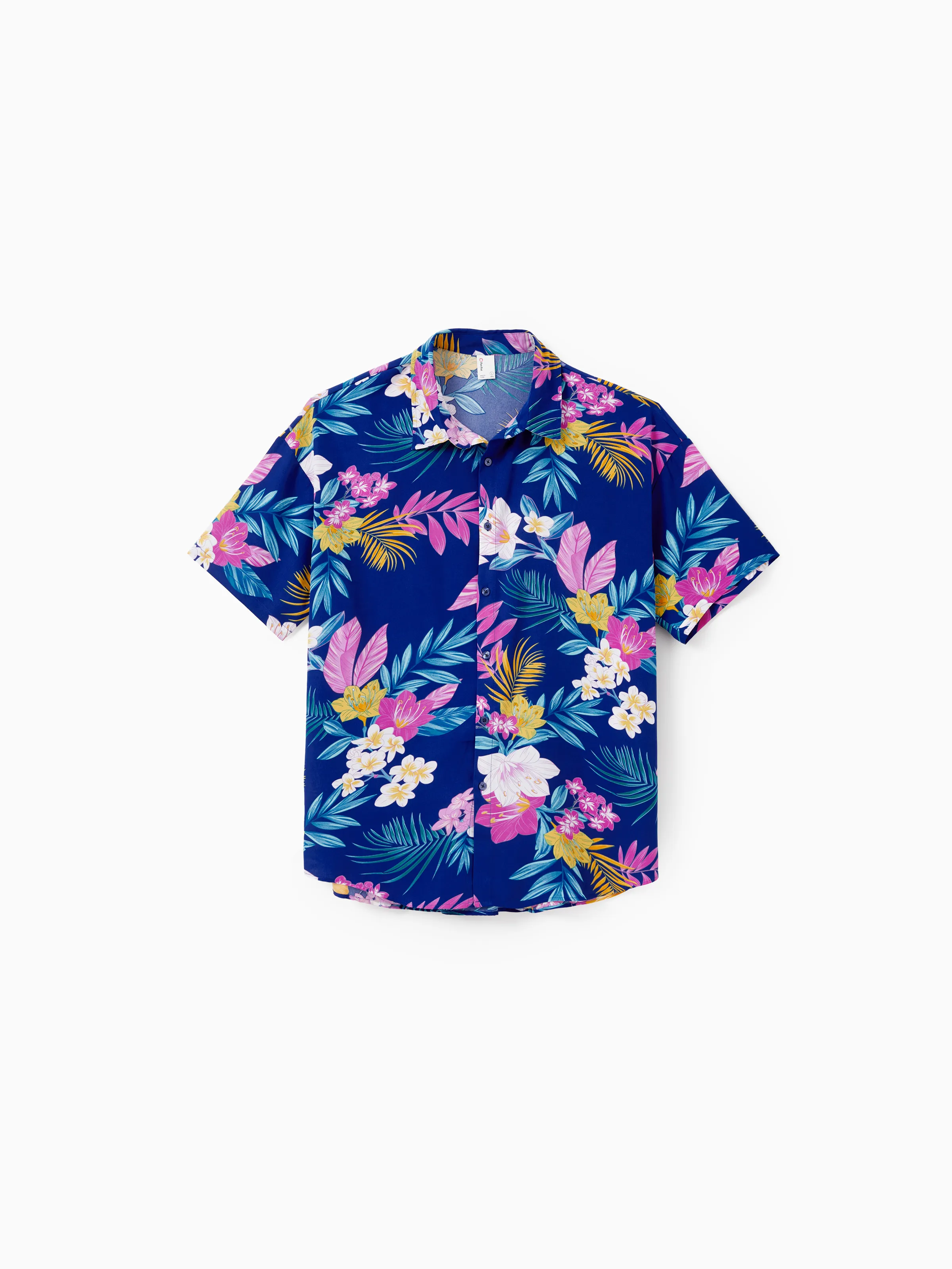 Daddy and Me Matching Family Hawaiian Outfits Tropical Floral Print Strap Dress or Short-sleeve Shirts & Shorts Set Summer Beachwear Set for Vacation  Deep Blue - Image 7