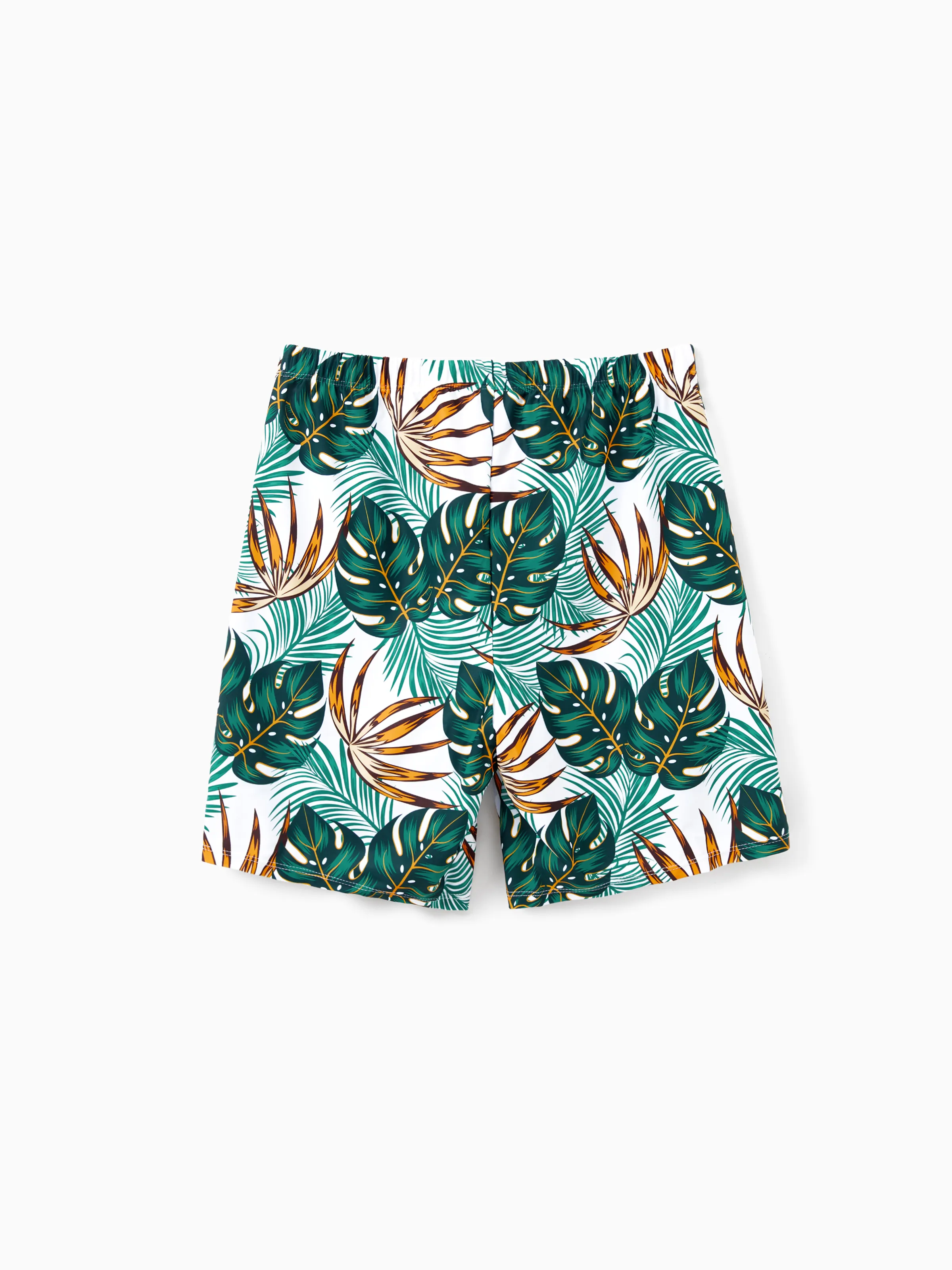 Daddy & Daughter Allover Plants Print Swim Trunks Shorts and Spaghetti Strap Splicing One-Piece Swimsuit Dark Green - Image 5