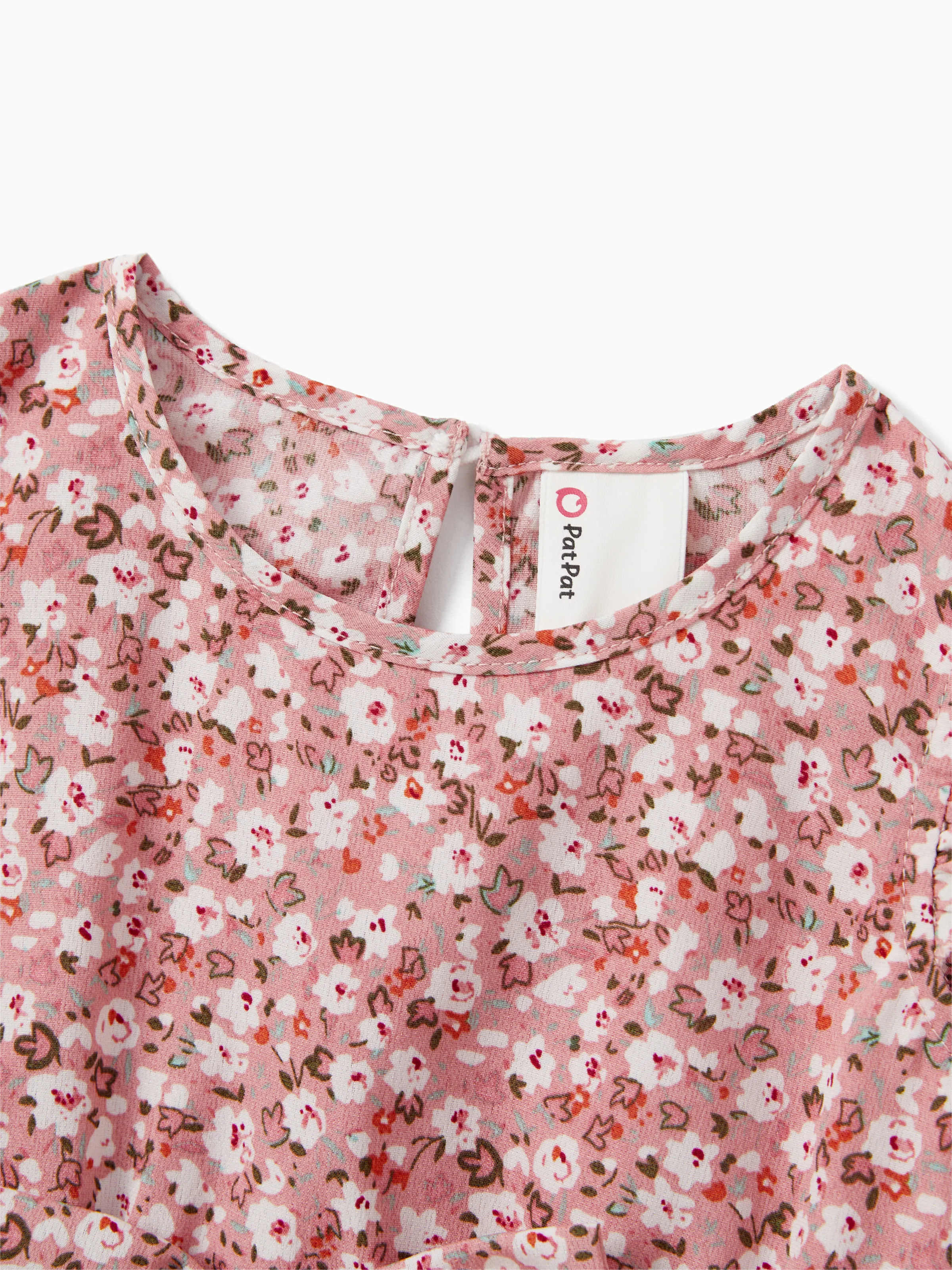 Daddy & Daughter Blue Cotton Colorblock Tee Shirt or Flora Print Smocking Puff-sleeve Dress Set Pink - Image 15
