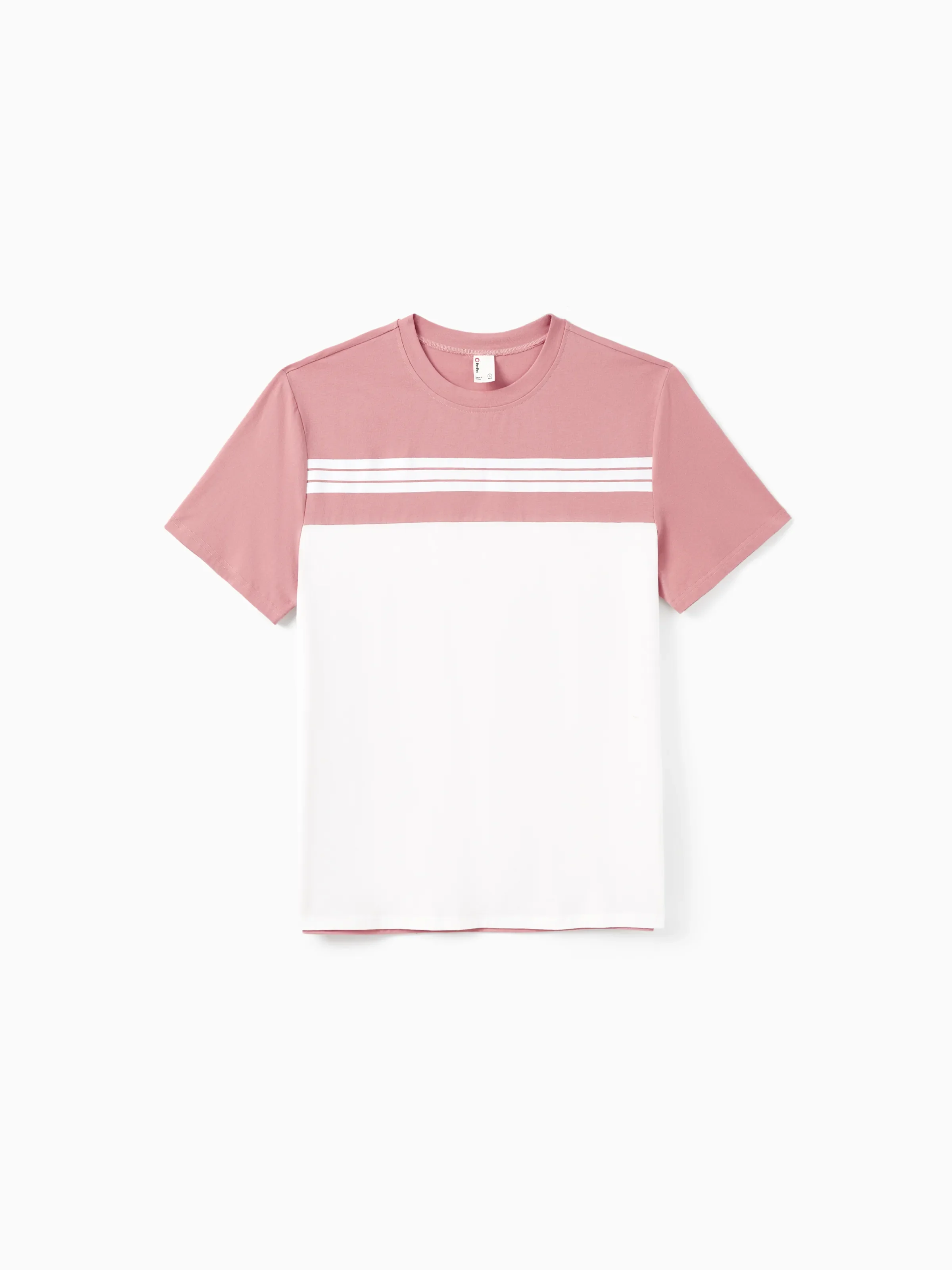 Daddy & Daughter Blue Cotton Colorblock Tee Shirt or Flora Print Smocking Puff-sleeve Dress Set Pink - Image 3