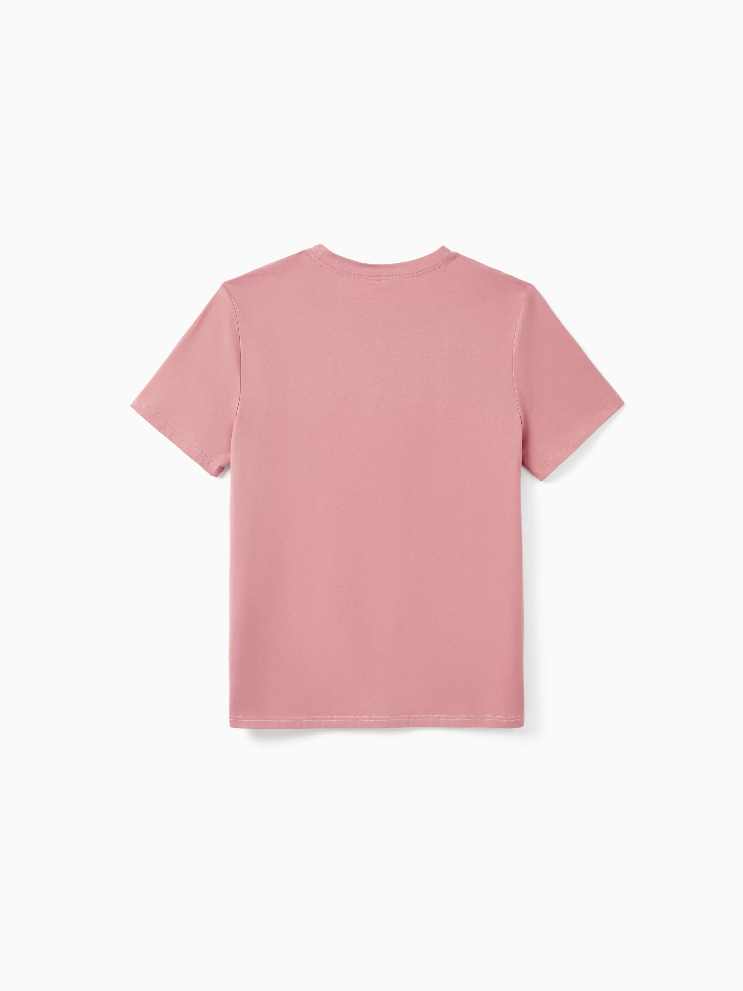 Daddy & Daughter Blue Cotton Colorblock Tee Shirt or Flora Print Smocking Puff-sleeve Dress Set Pink - Image 4