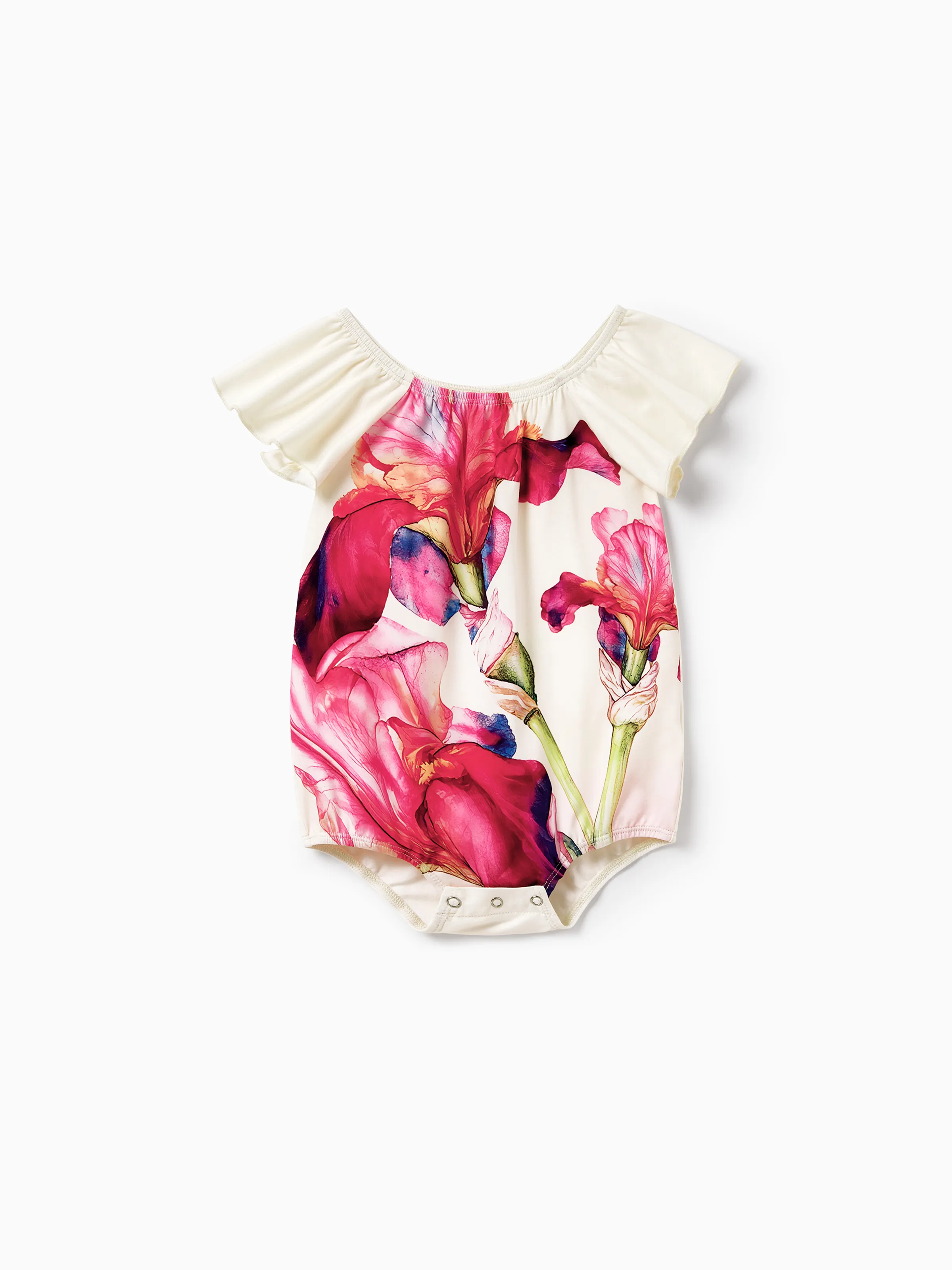 Daddy & Daughter Casual Outfit Floral Print T-shirt or Halter Dress Summer Set for Vacation Apricot - Image 18