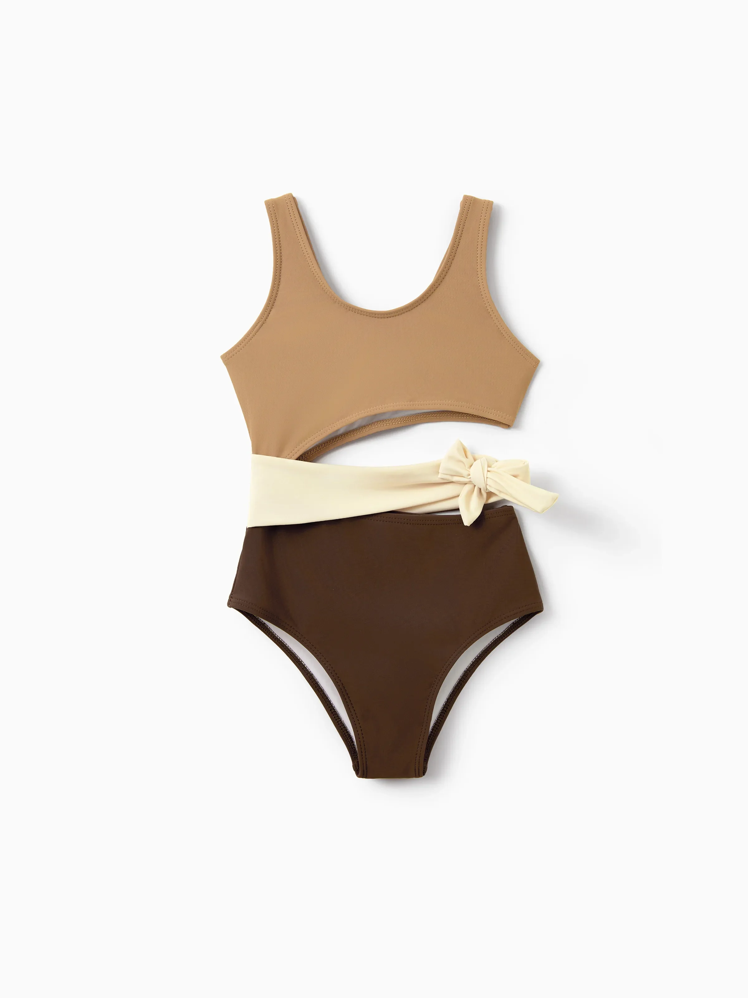 Daddy & Daughter Color Block Swimsuits Summer Beach Vacation Swimwear Coffee - Image 8