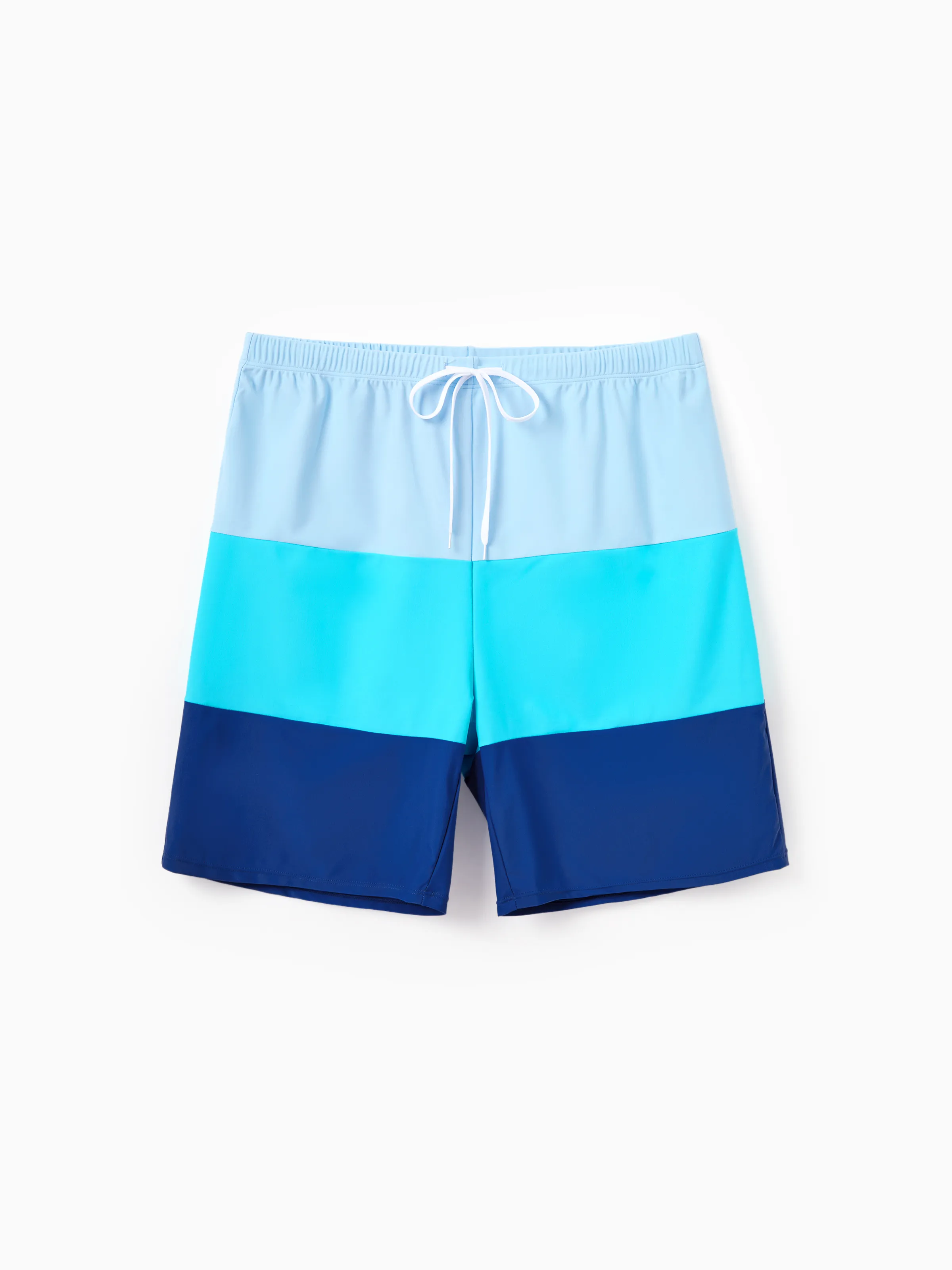 Daddy & Daughter Color Block Swimsuits One Shoulder Swim Dress / Swim Trunks Set Blue - Image 3
