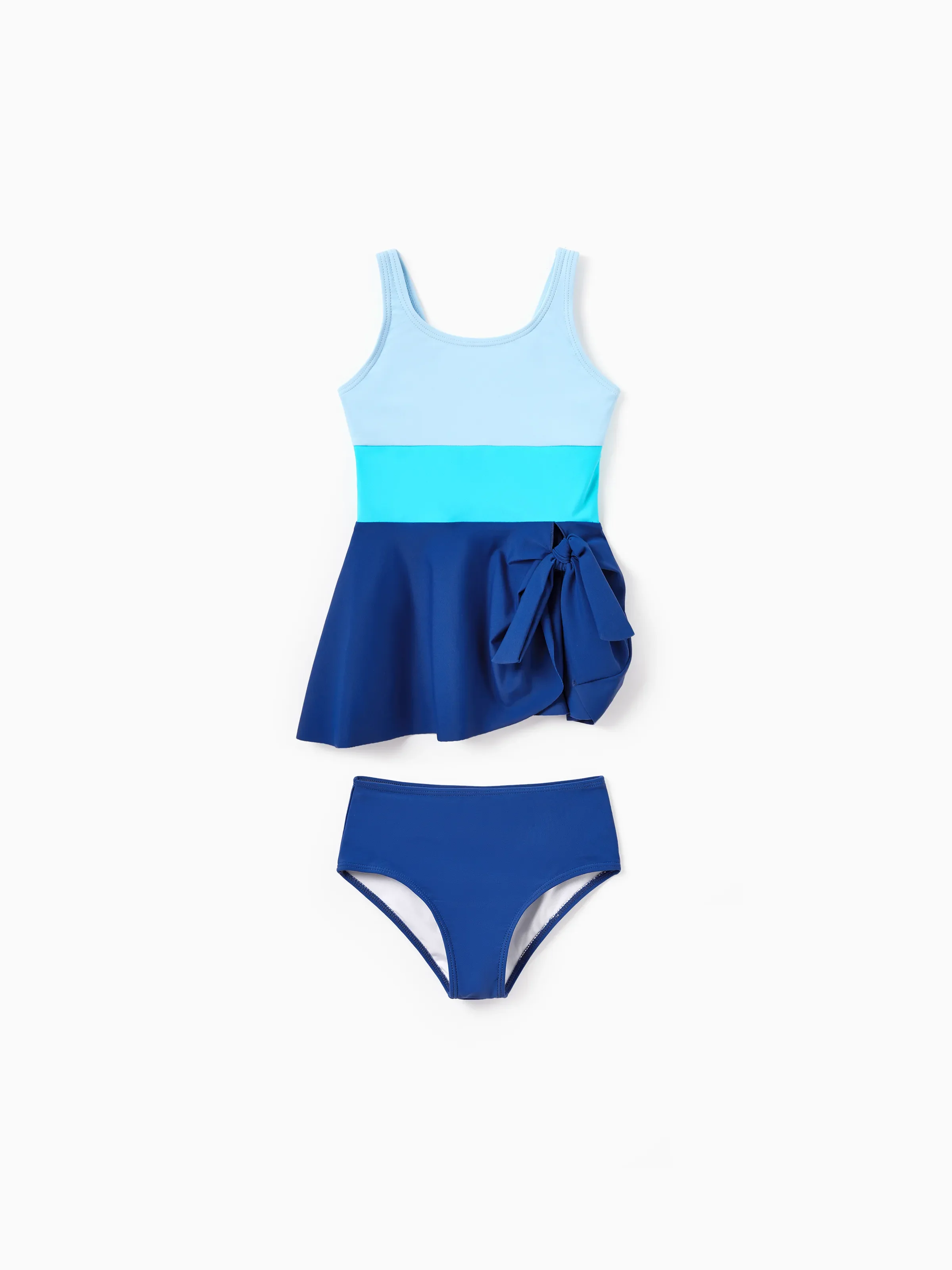Daddy & Daughter Color Block Swimsuits One Shoulder Swim Dress / Swim Trunks Set Blue - Image 8