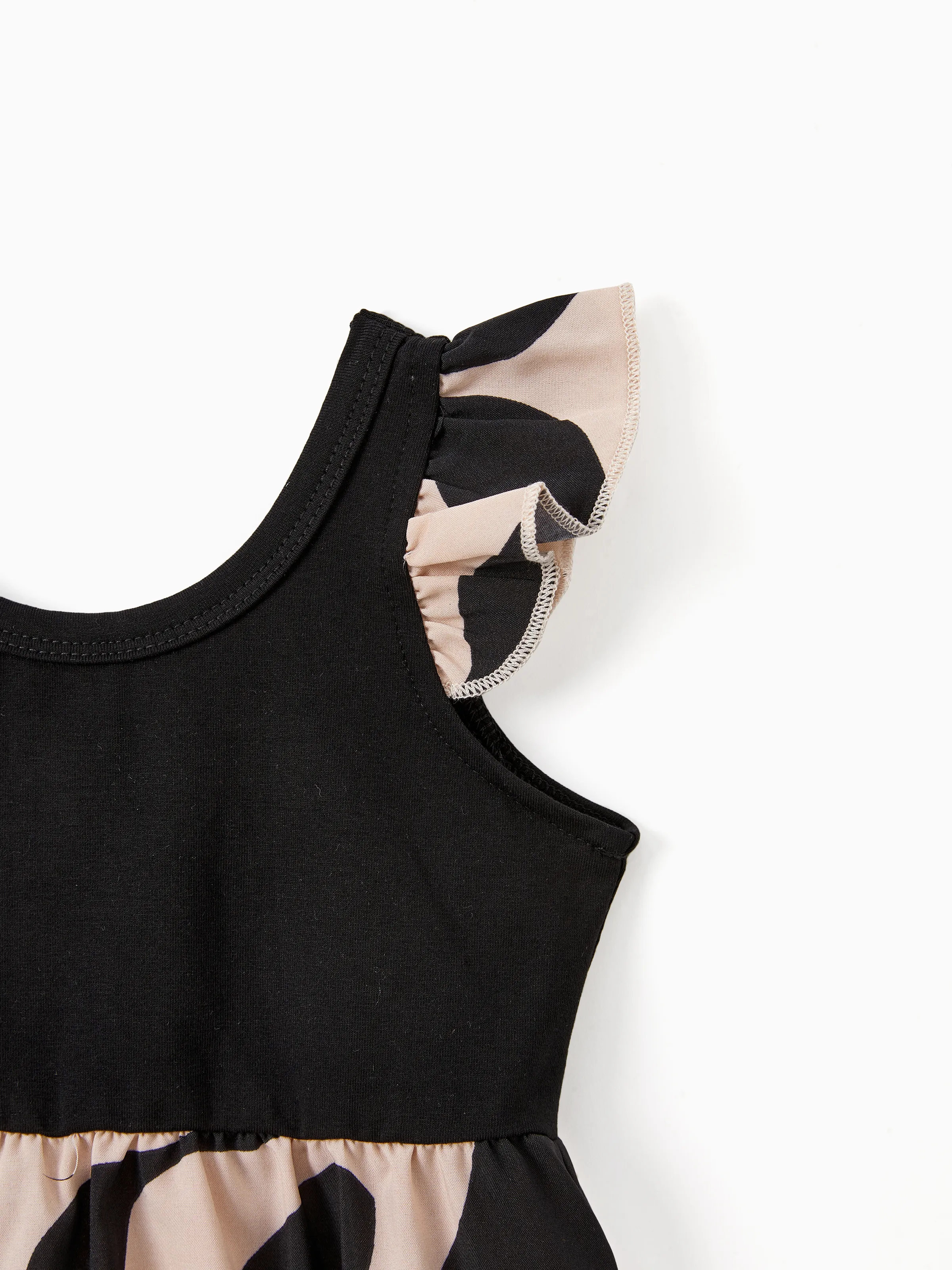 Daddy & Daughter Cross Back Floral Strap Dress and Colorblock Top Sets Black - Image 16