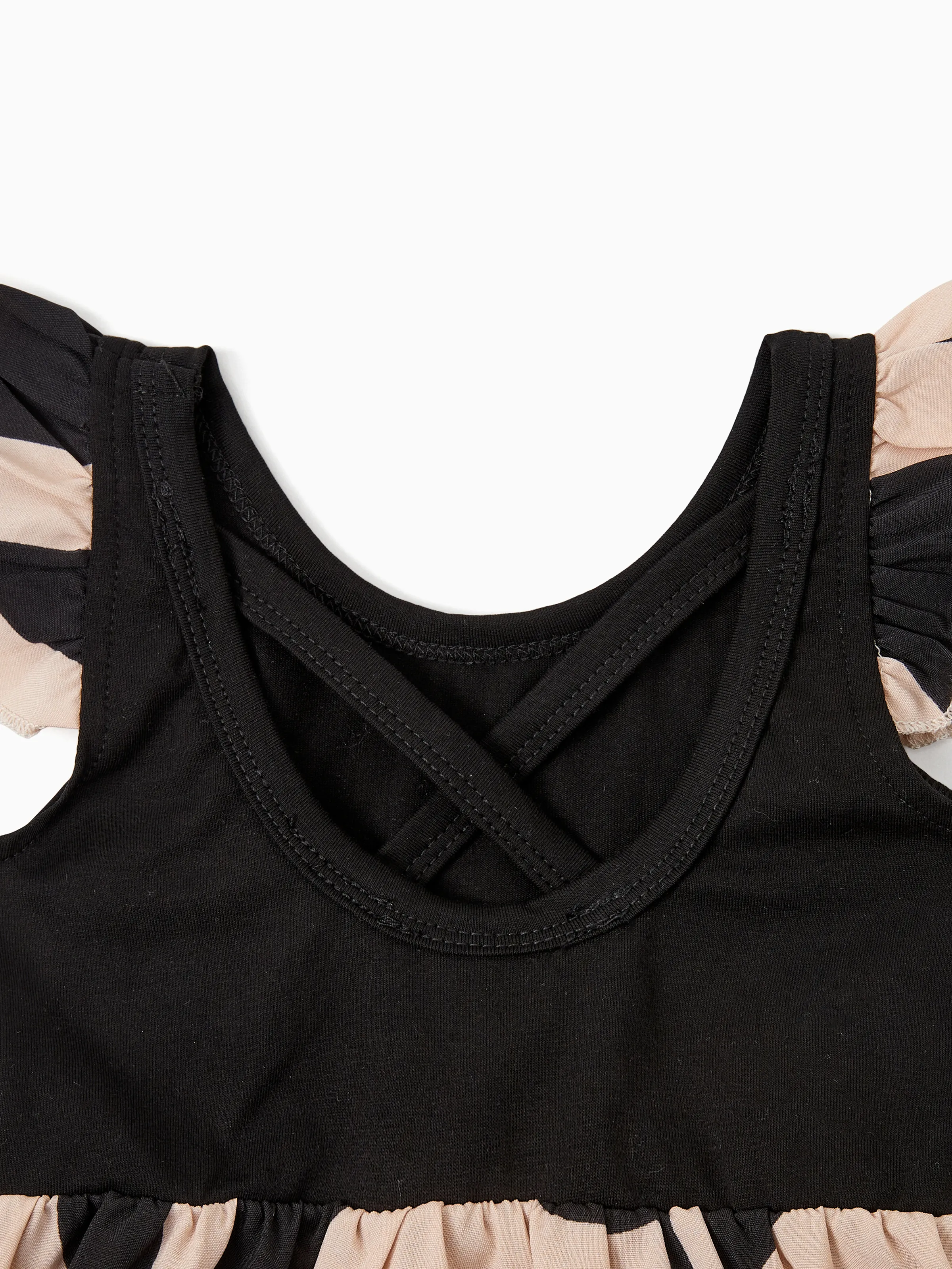 Daddy & Daughter Cross Back Floral Strap Dress and Colorblock Top Sets Black - Image 17