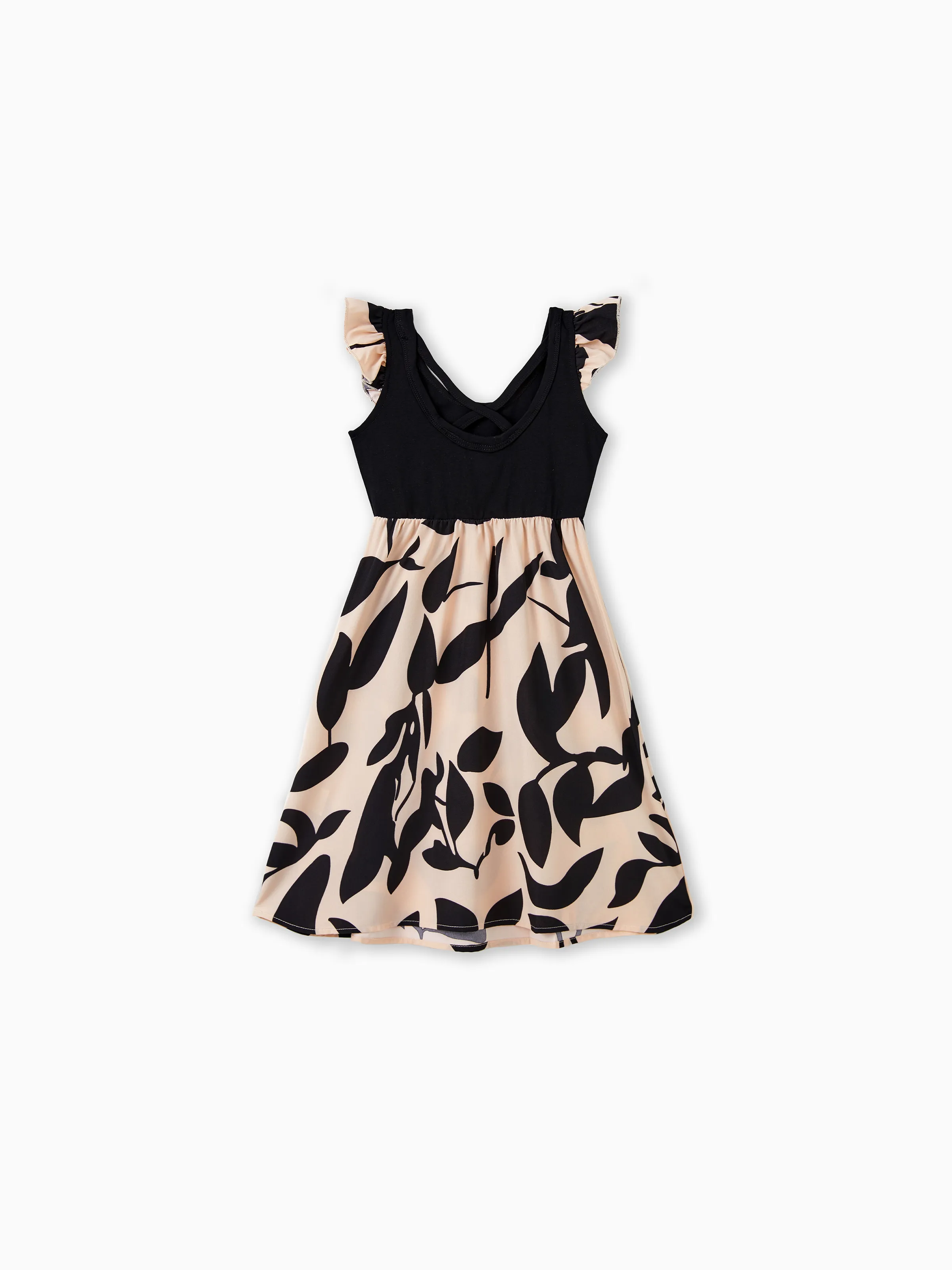 Daddy & Daughter Cross Back Floral Strap Dress and Colorblock Top Sets Black - Image 9