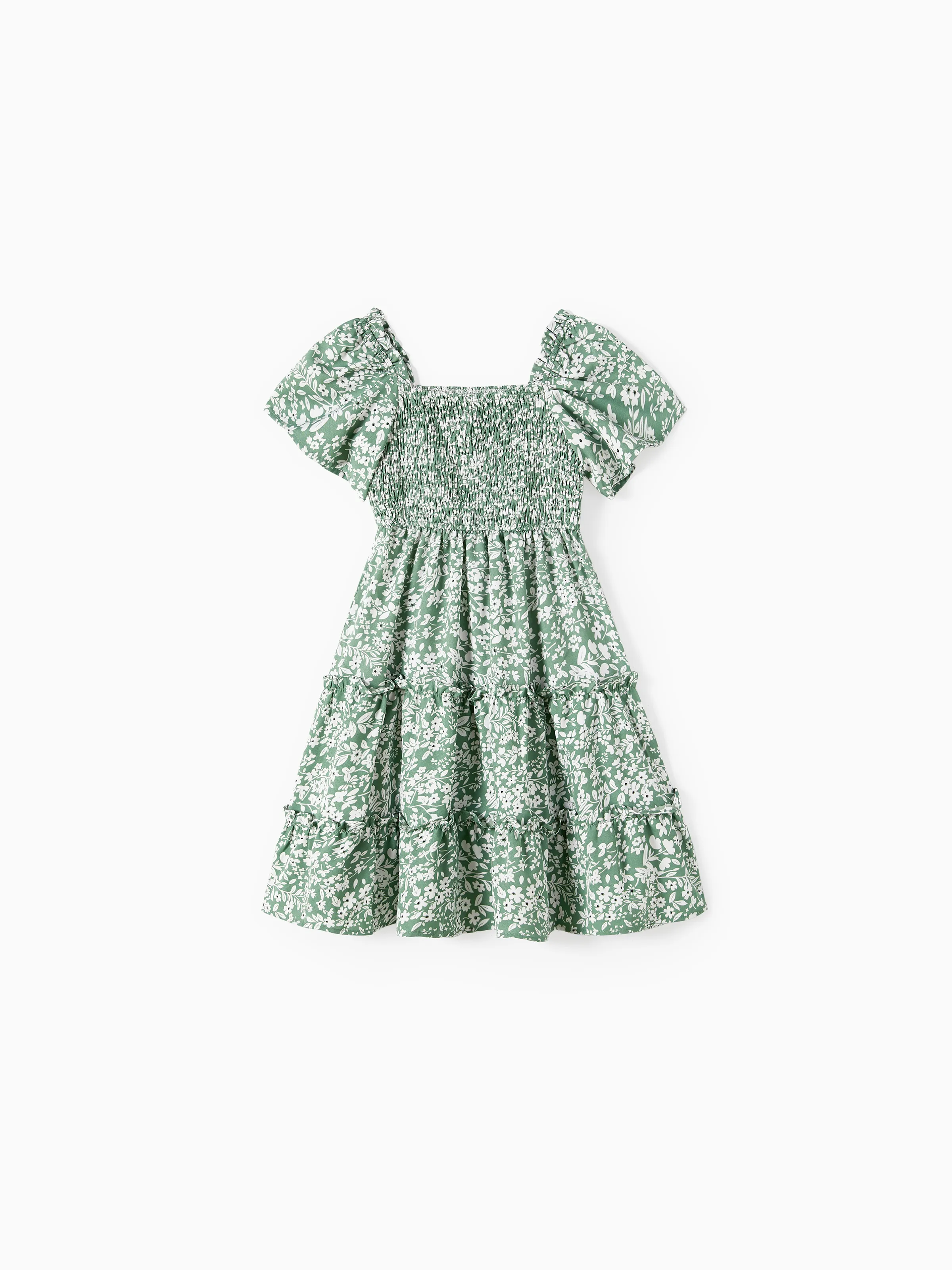 Daddy & Daughter Elegant Broken Flower Matching Outfits for Family, Smocking Design, Medium Thickness Green - Image 8
