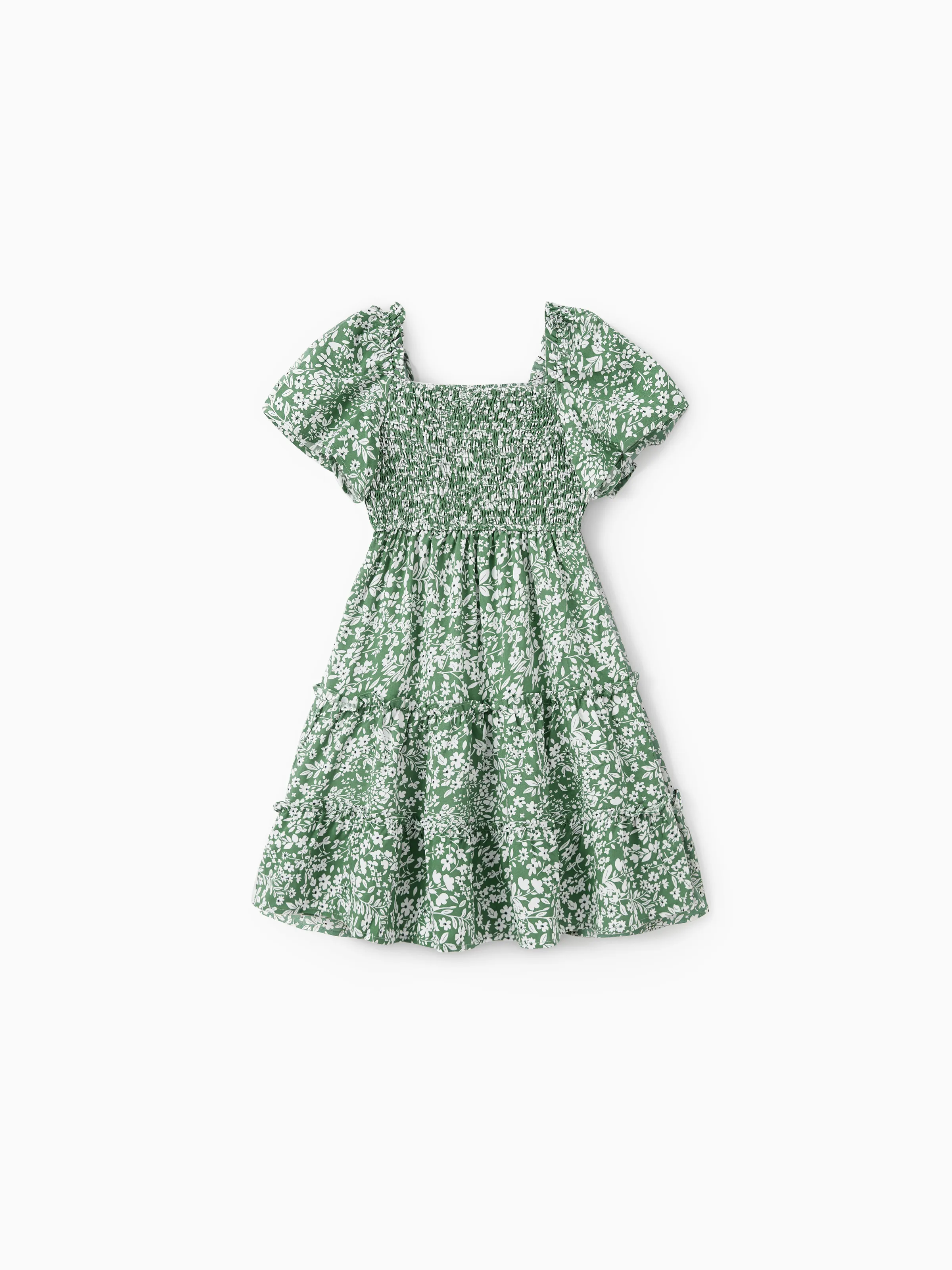 Daddy & Daughter Elegant Broken Flower Matching Outfits for Family, Smocking Design, Medium Thickness Green - Image 9