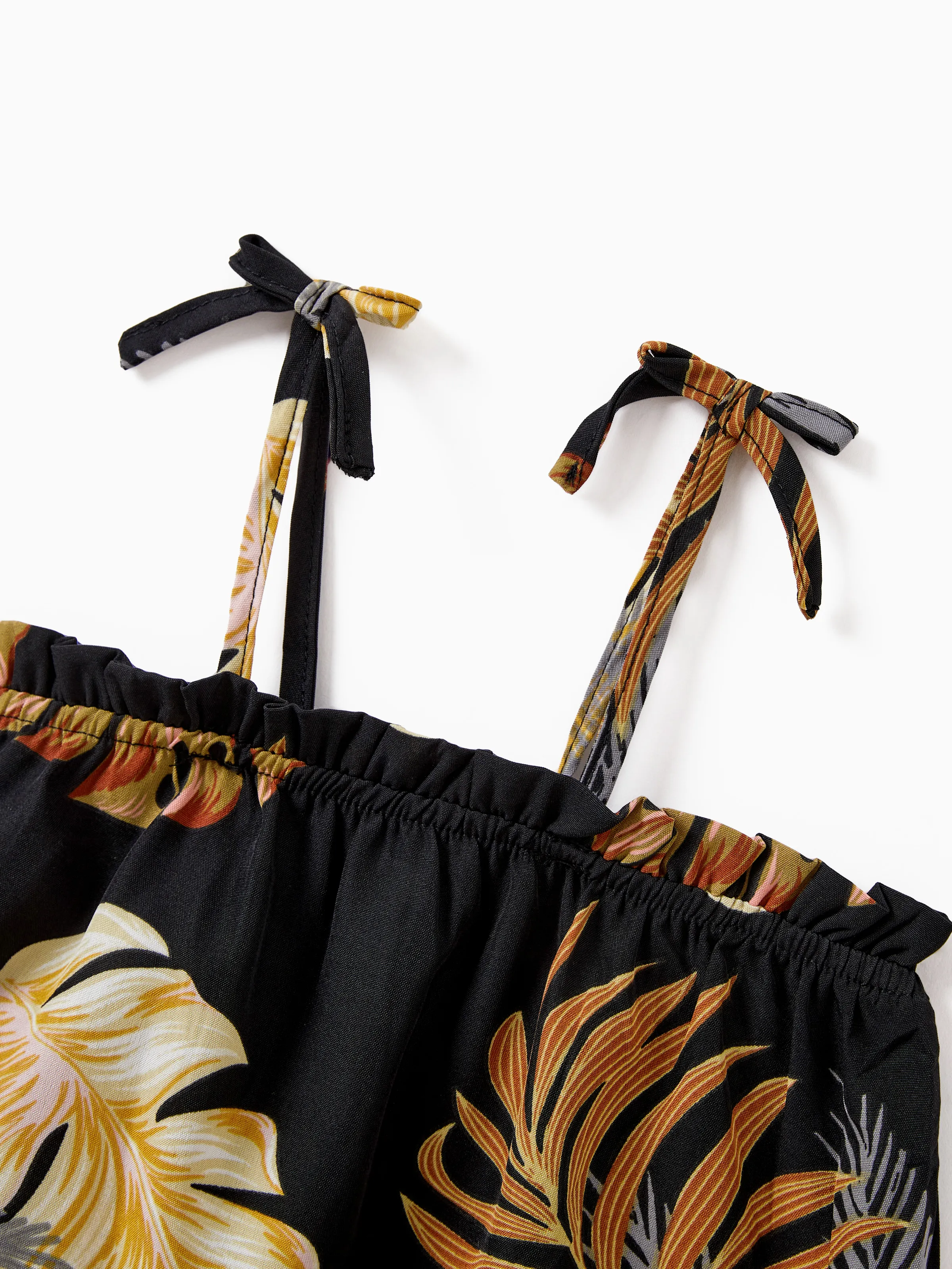 Daddy & Daughter Floral Print Beach Wear Short-sleeve Shirt or Camisole top and Wide-Leg Pants Set for Summer Vacation Family Looks Black+White - Image 20