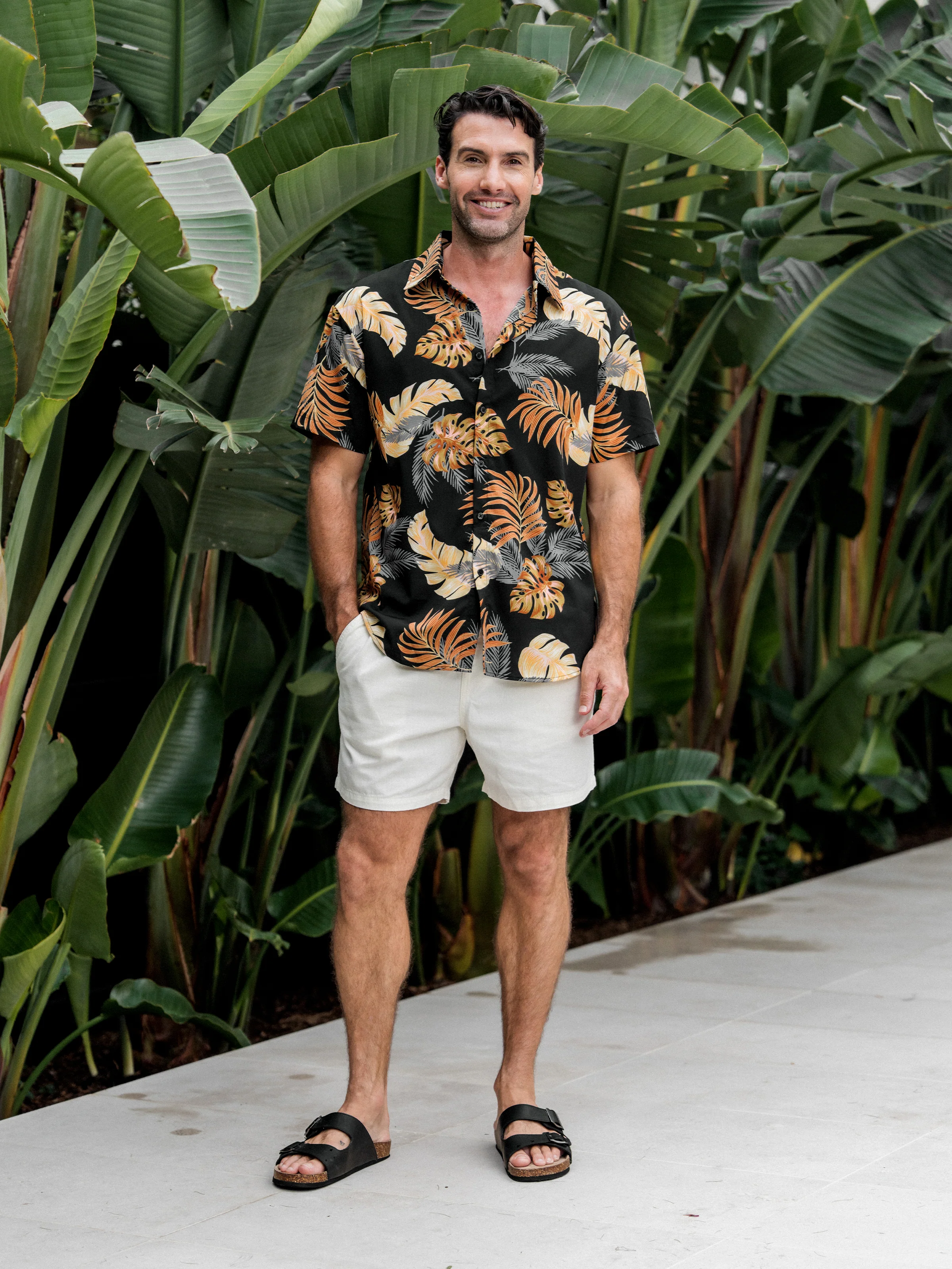 Daddy & Son Floral Print Beach Wear Short-sleeve Shirt Set for Summer Vacation Family Looks Black+White - Image 4