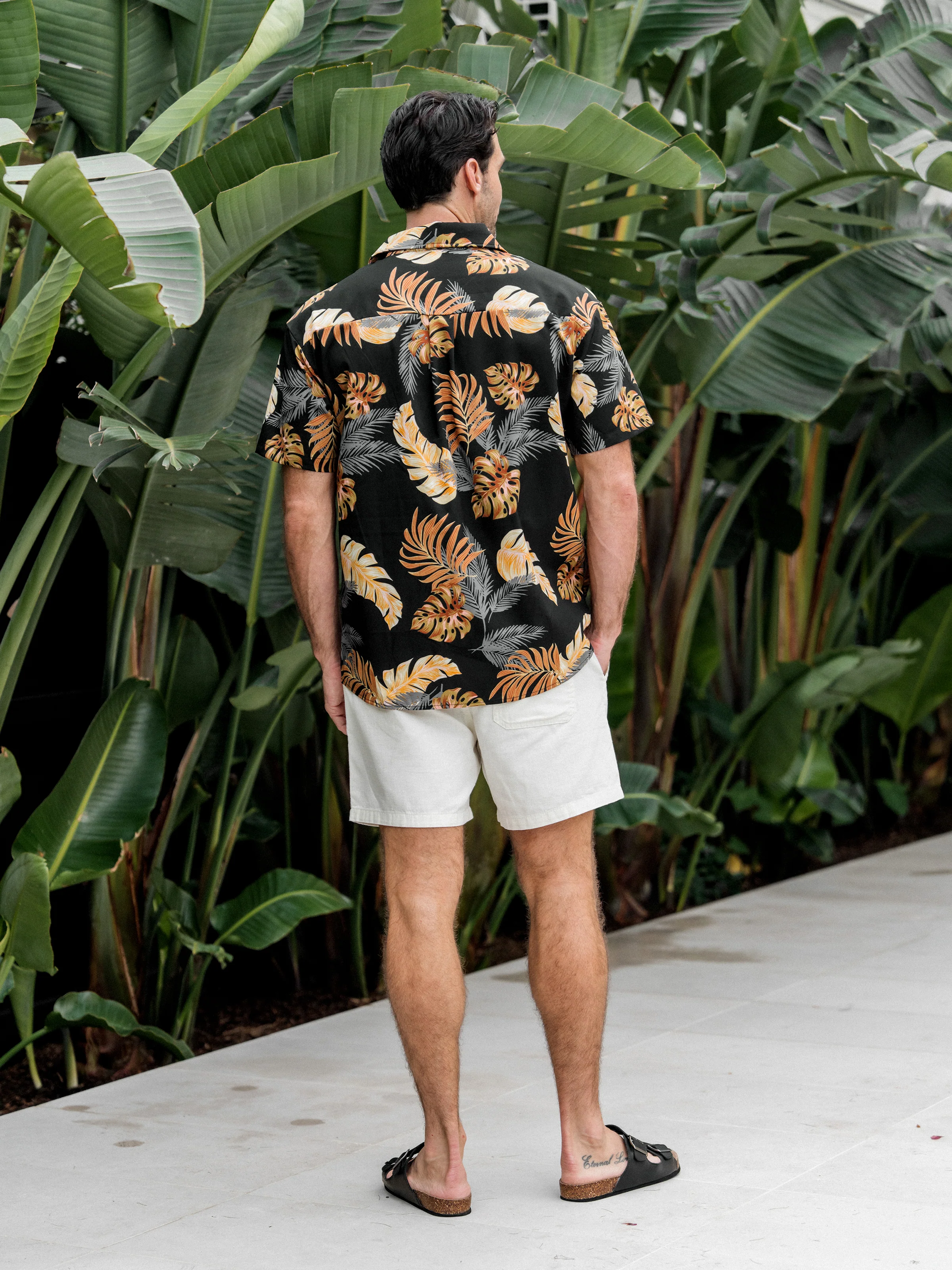 Daddy & Son Floral Print Beach Wear Short-sleeve Shirt Set for Summer Vacation Family Looks Black+White - Image 5