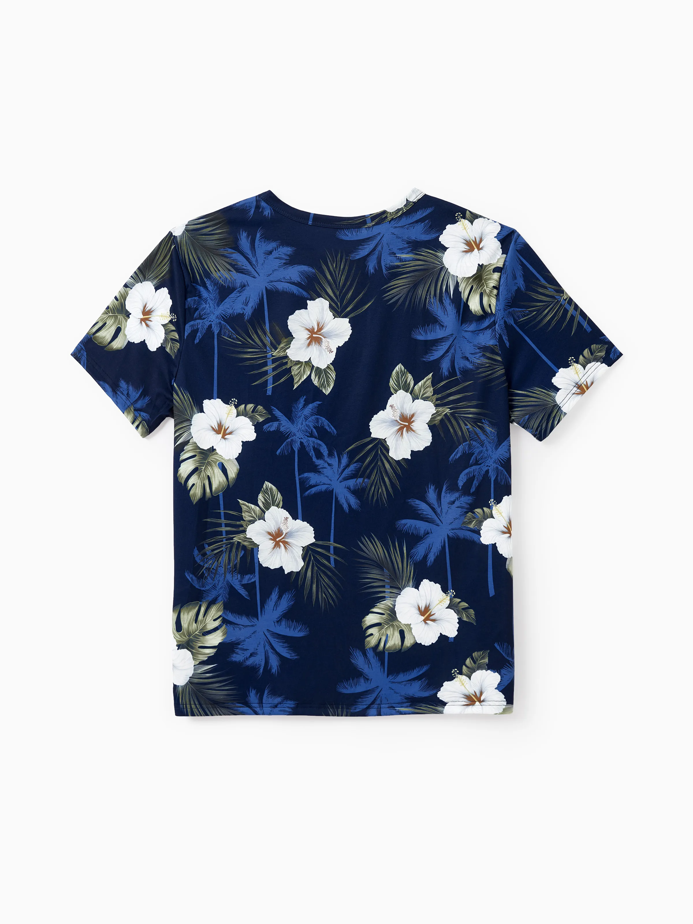 Daddy & Daughter Floral Print Cotton Top Short-sleeve Shirt or Splicing Sleeveless Tank Dress Deep Blue - Image 4