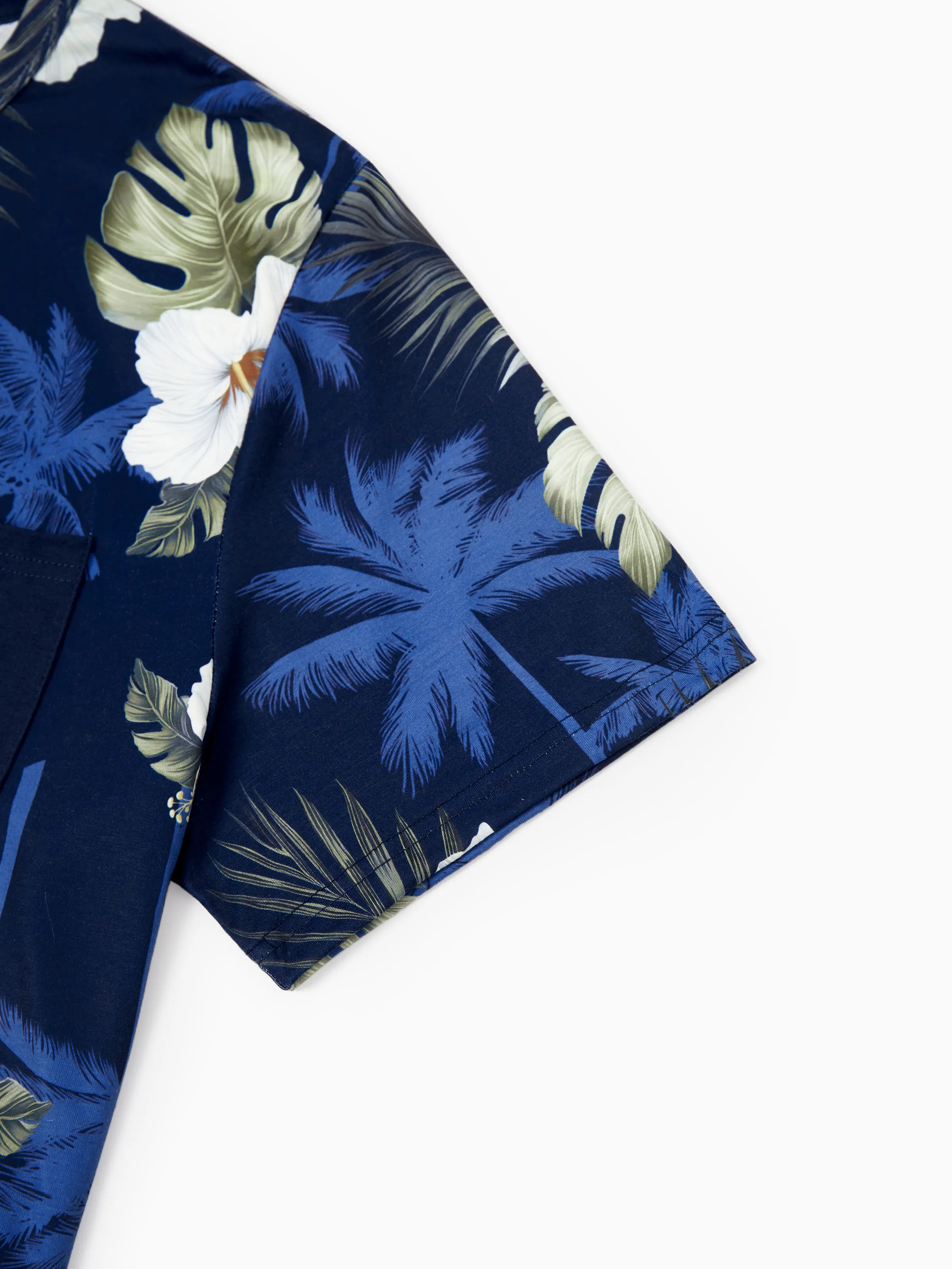 Daddy & Daughter Floral Print Cotton Top Short-sleeve Shirt or Splicing Sleeveless Tank Dress Deep Blue - Image 6