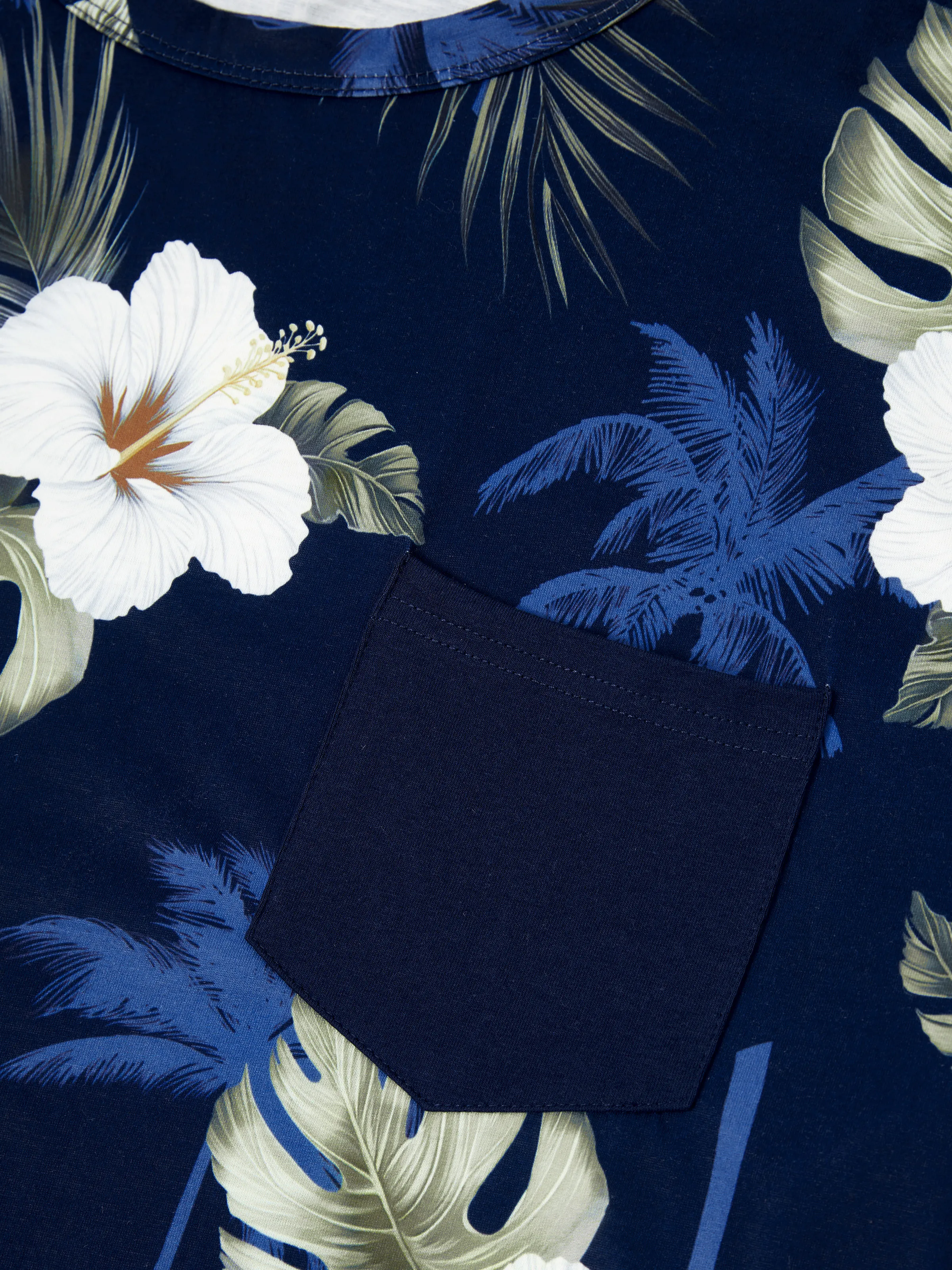 Daddy & Daughter Floral Print Cotton Top Short-sleeve Shirt or Splicing Sleeveless Tank Dress Deep Blue - Image 7