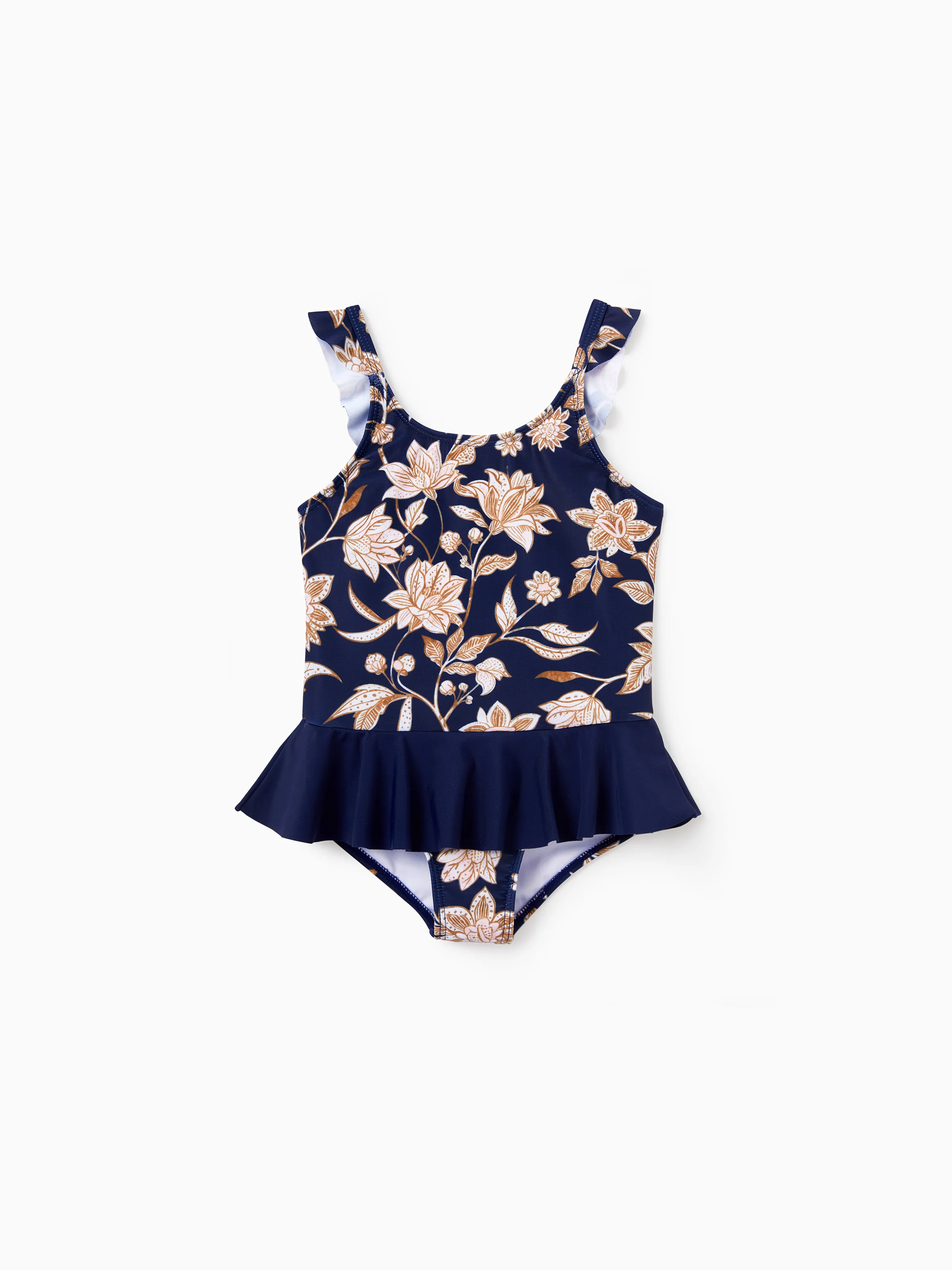 Daddy & Daughter Floral Print Swimsuits 2-in-1 One-Piece Swimsuit & Swim Trunks Deep Blue - Image 8