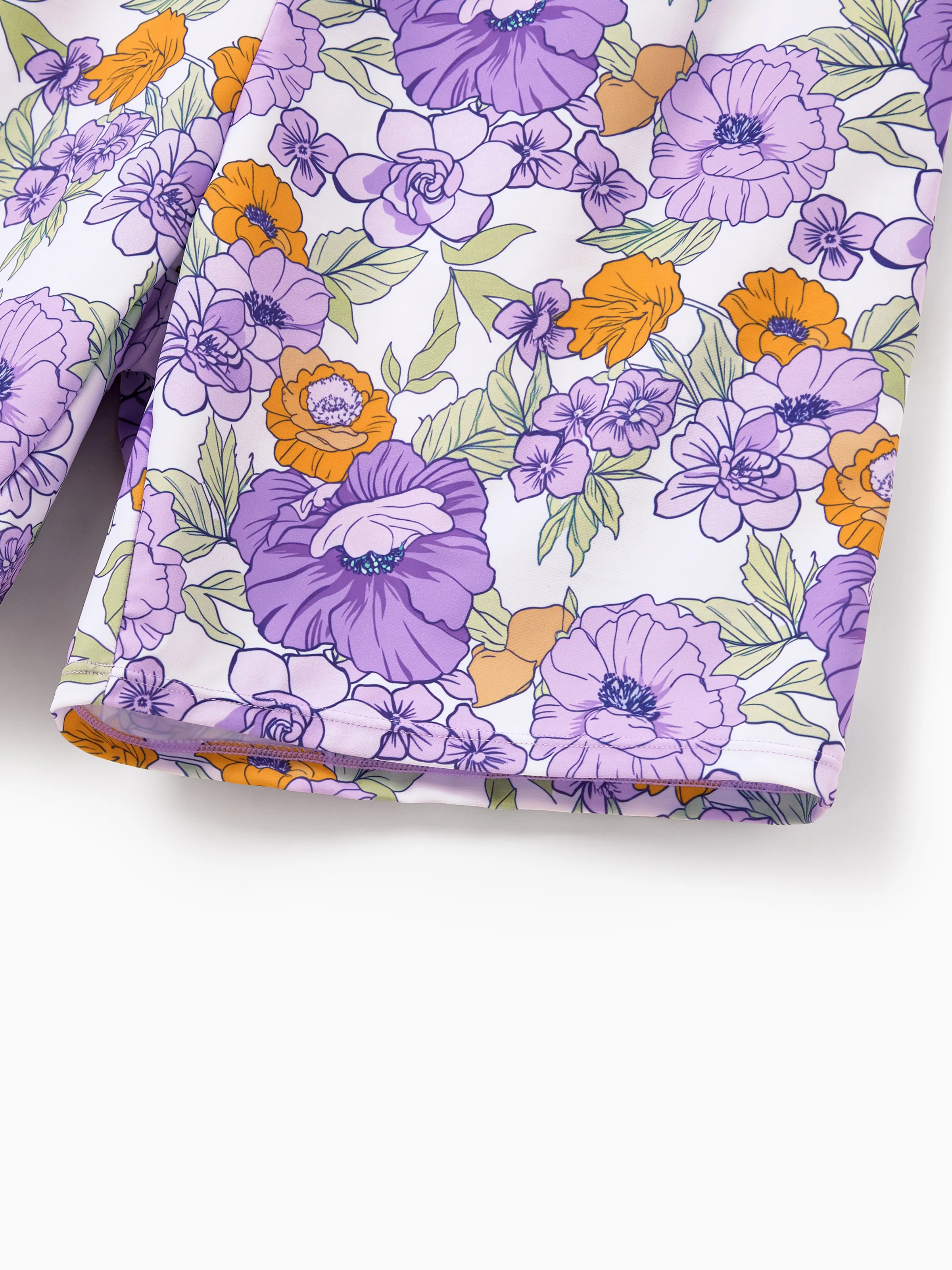 Daddy & Daughter Floral Print Swimsuits Ruffled One-Piece Bathing Suit & Swim Trunks Set Purple - Image 10