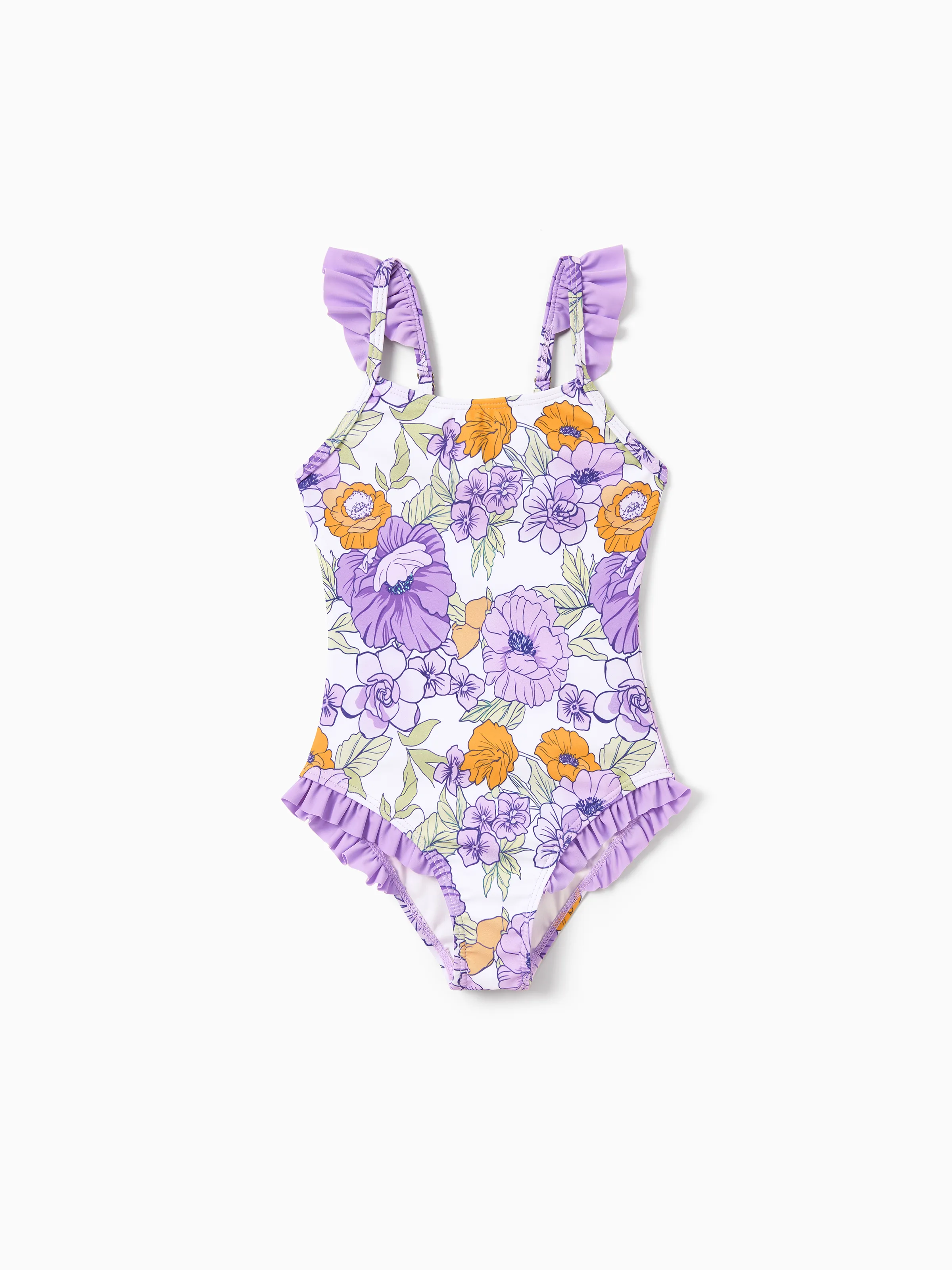 Daddy & Daughter Floral Print Swimsuits Ruffled One-Piece Bathing Suit & Swim Trunks Set Purple - Image 13