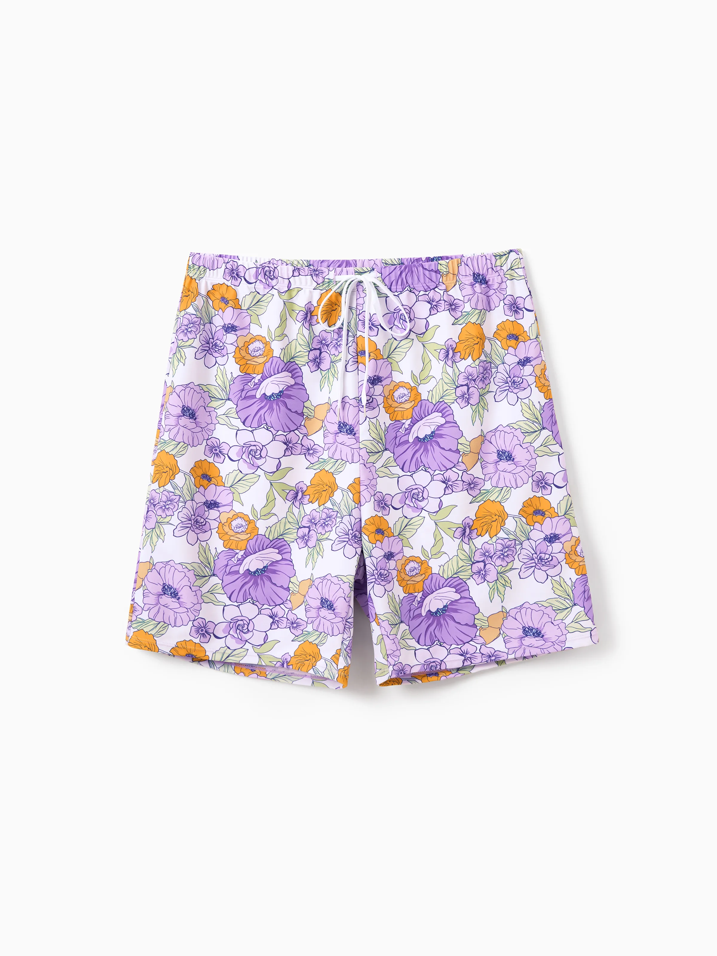 Daddy & Daughter Floral Print Swimsuits Ruffled One-Piece Bathing Suit & Swim Trunks Set Purple - Image 6