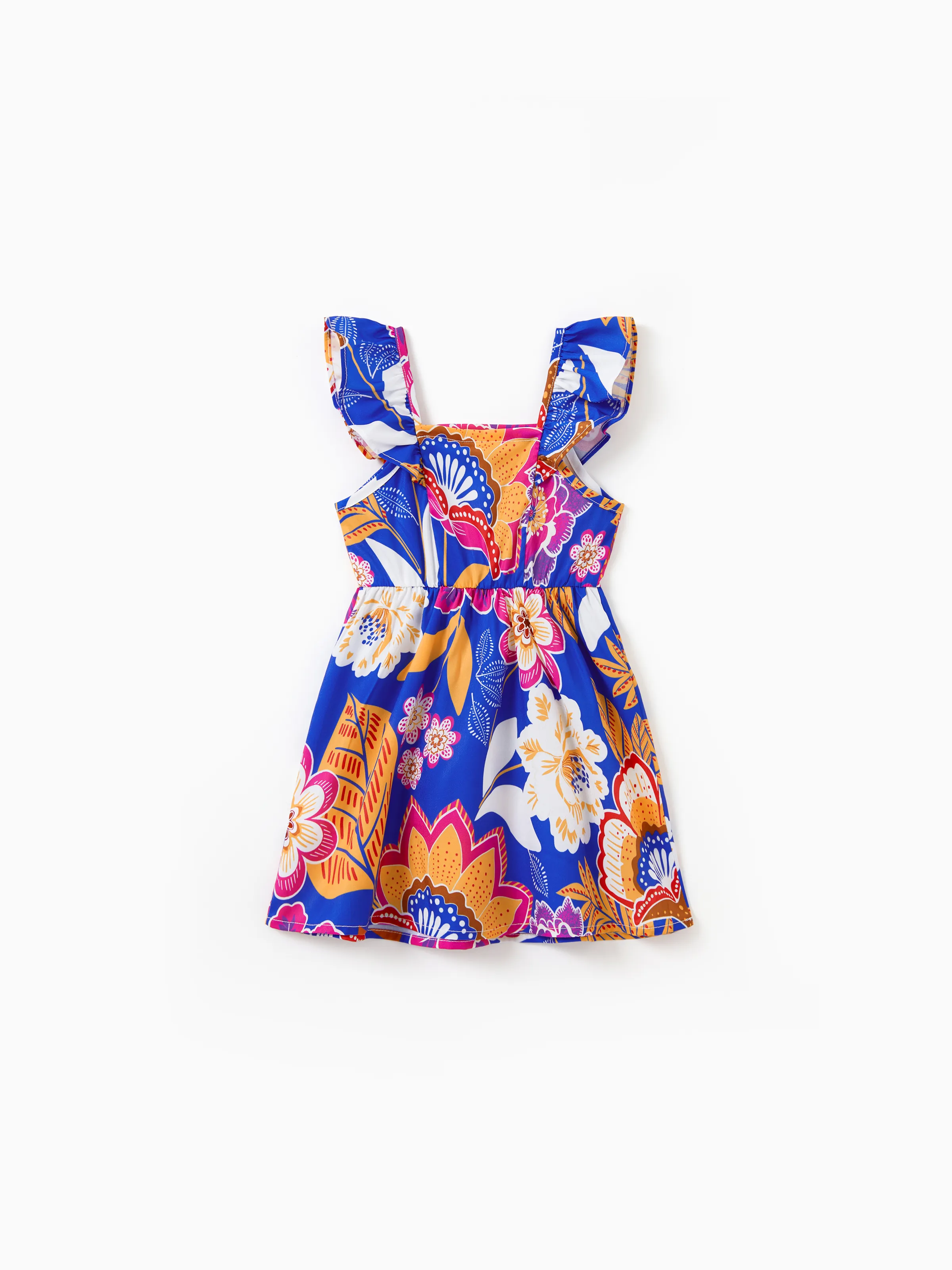 Daddy & Daughter Hawaiian Outfits Tropical Floral Print Vacation Clothes Strap Belted Dress or Short-sleeve Shirts Summer Beachwear Set Navy - Image 14