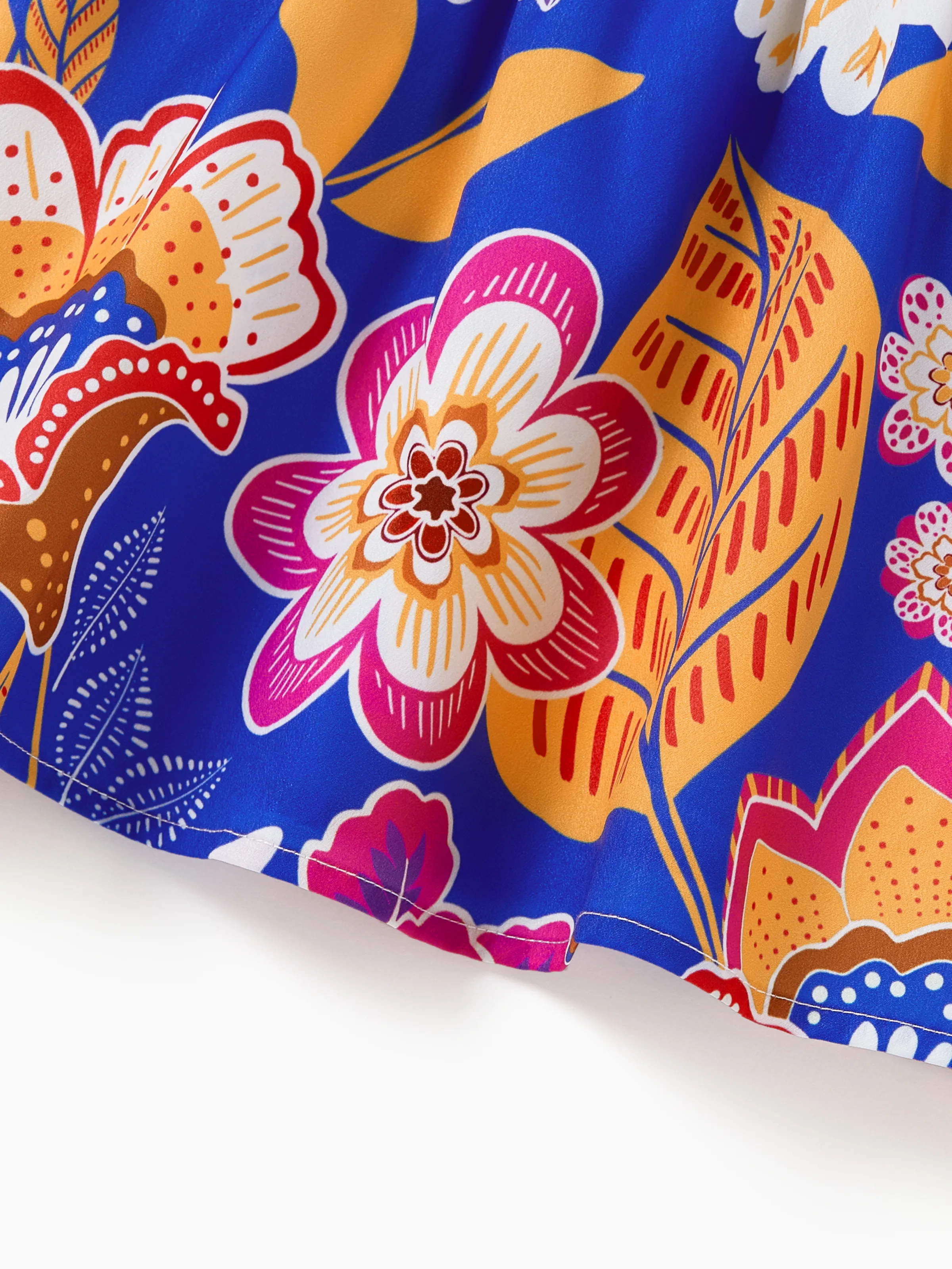 Daddy & Daughter Hawaiian Outfits Tropical Floral Print Vacation Clothes Strap Belted Dress or Short-sleeve Shirts Summer Beachwear Set Navy - Image 17