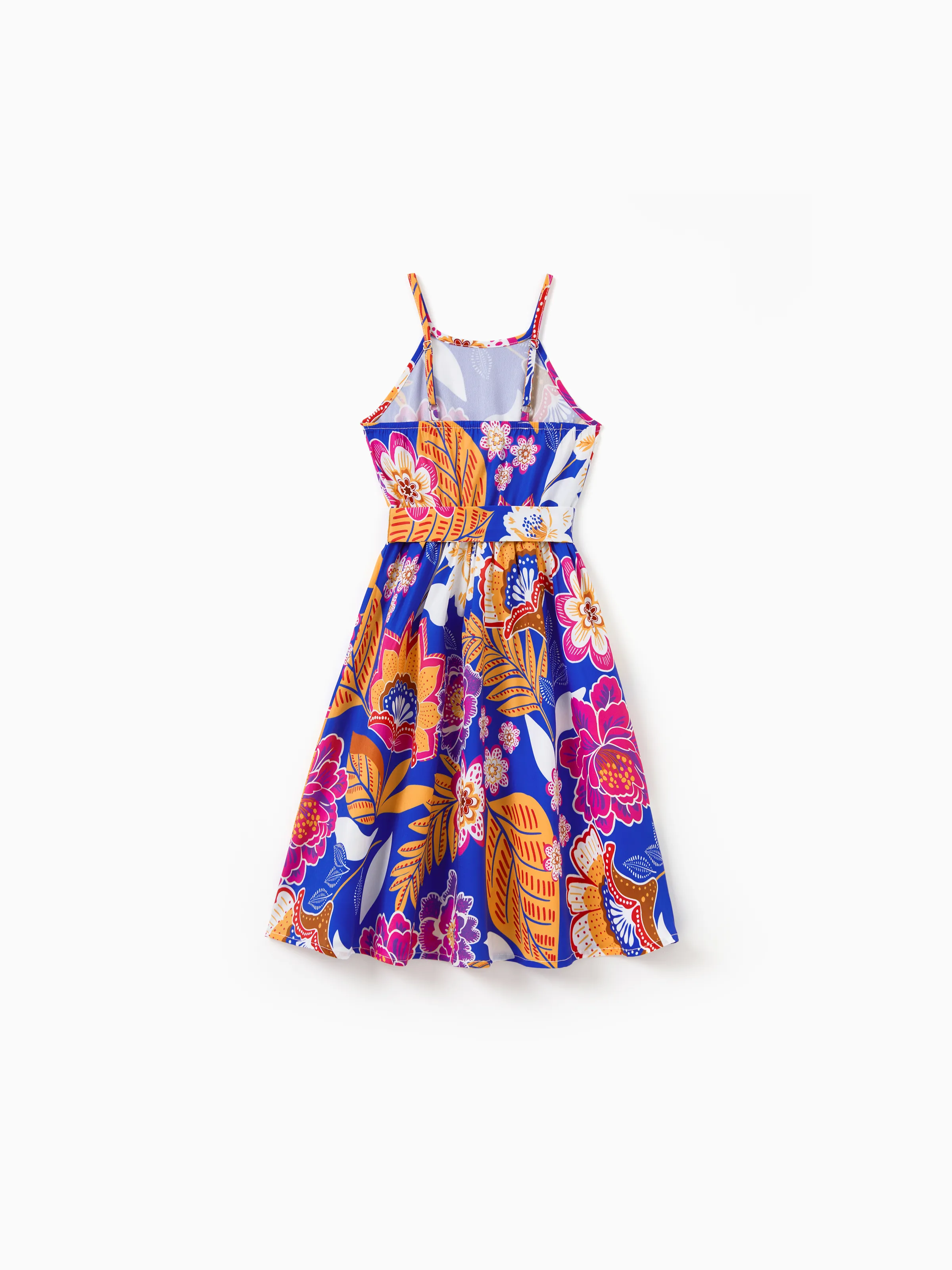 Daddy & Daughter Hawaiian Outfits Tropical Floral Print Vacation Clothes Strap Belted Dress or Short-sleeve Shirts Summer Beachwear Set Navy - Image 9