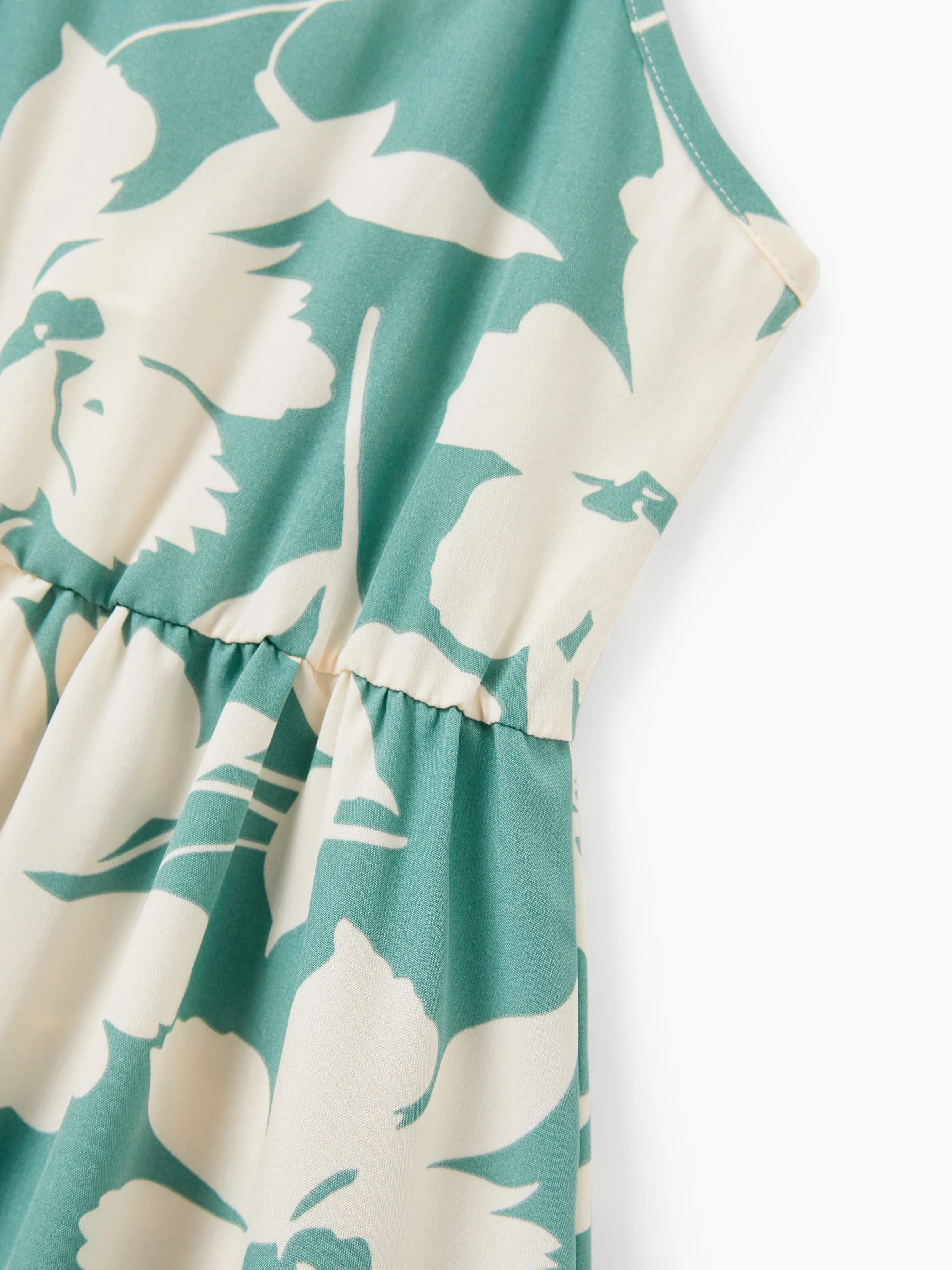Daddy & Daughter Leaf Print Green Short-sleeve Shirt or Sling Shirred Dress Set Green - Image 12