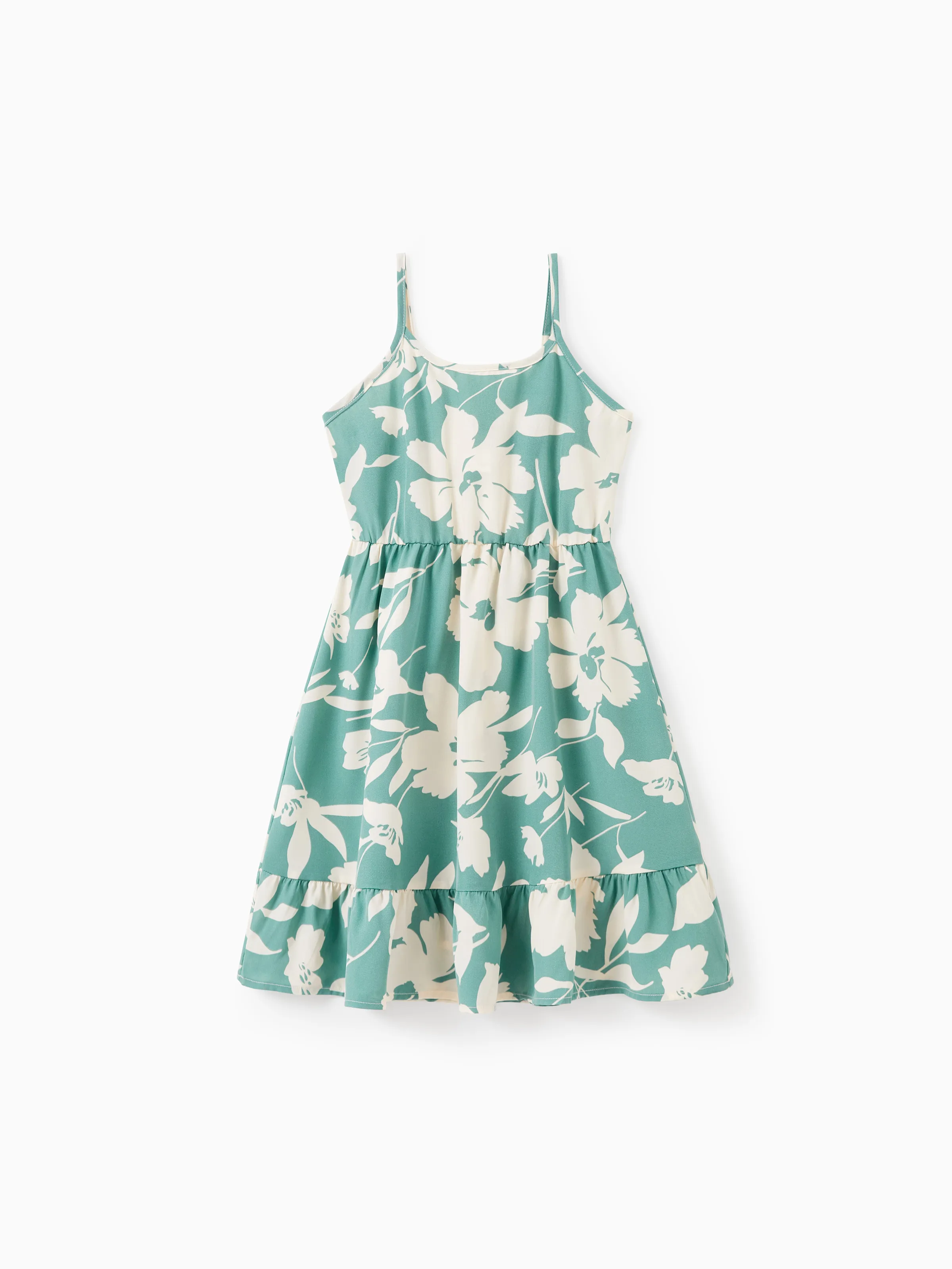 Daddy & Daughter Leaf Print Green Short-sleeve Shirt or Sling Shirred Dress Set Green - Image 8