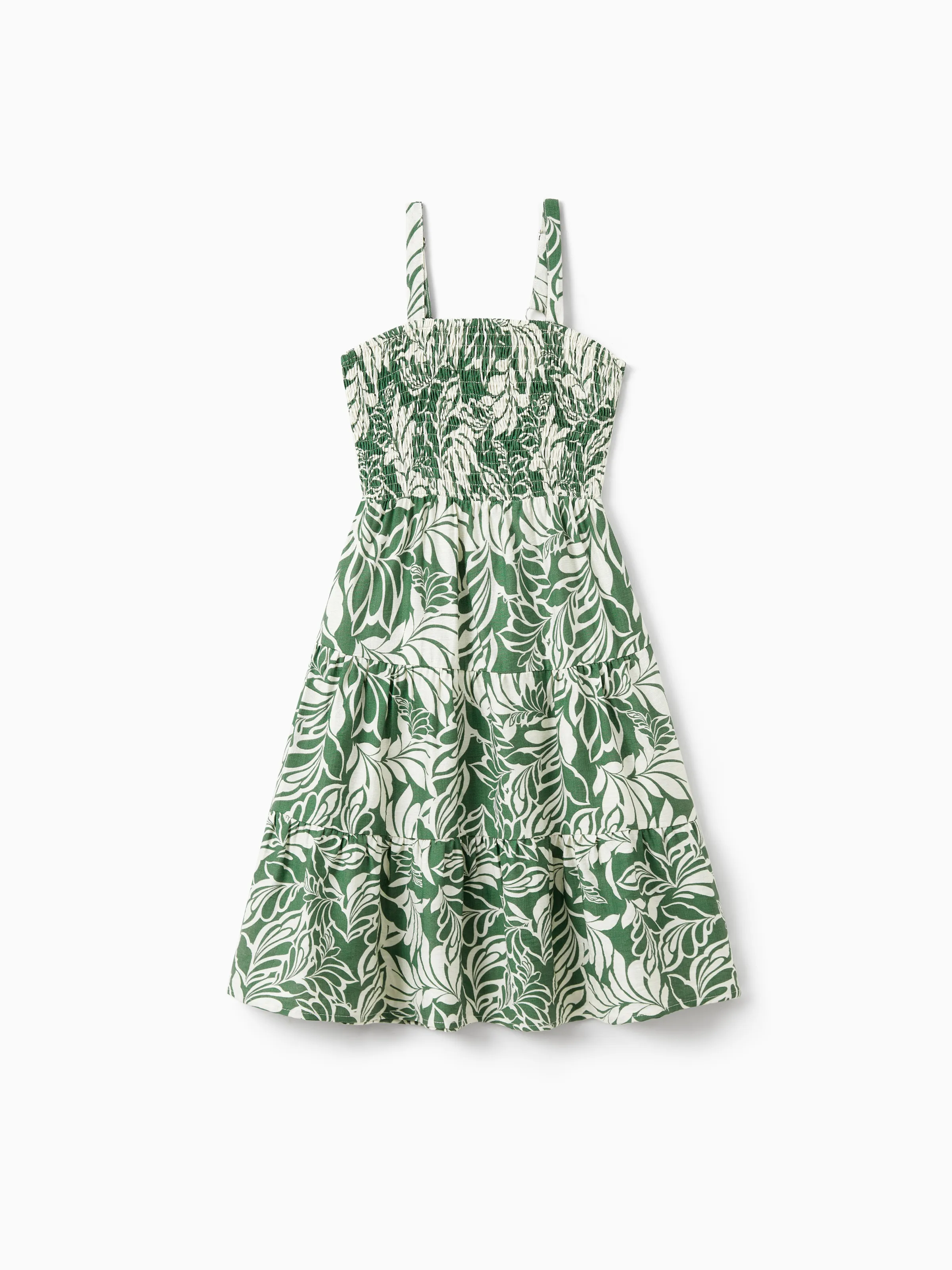 Daddy & Daughter Leaf Print Short-sleeve Shirt or Halter Dress Green Set Green - Image 11