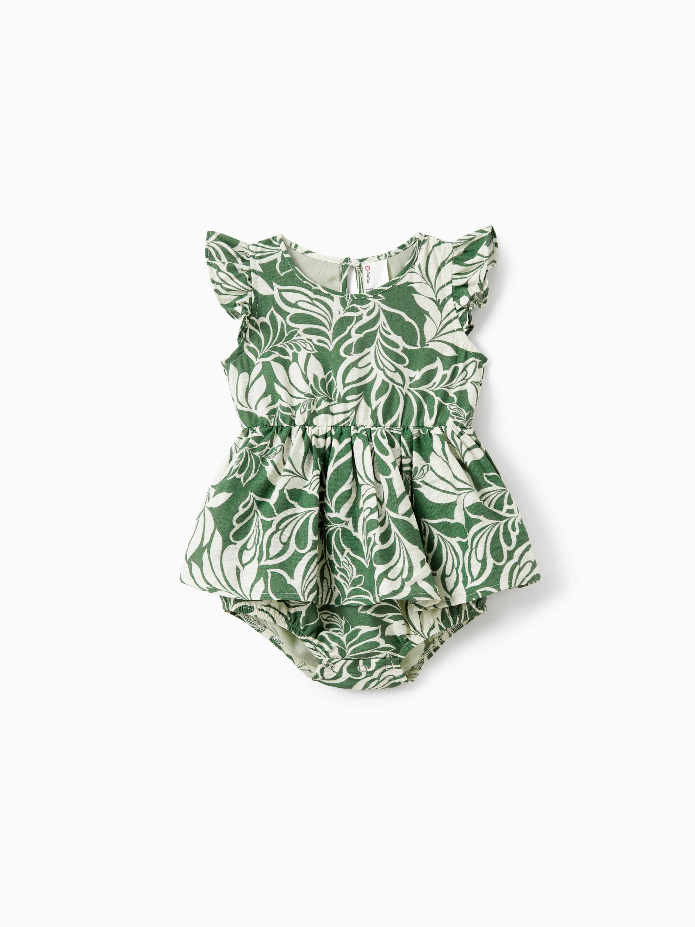 Daddy & Daughter Leaf Print Short-sleeve Shirt or Halter Dress Green Set Green - Image 14