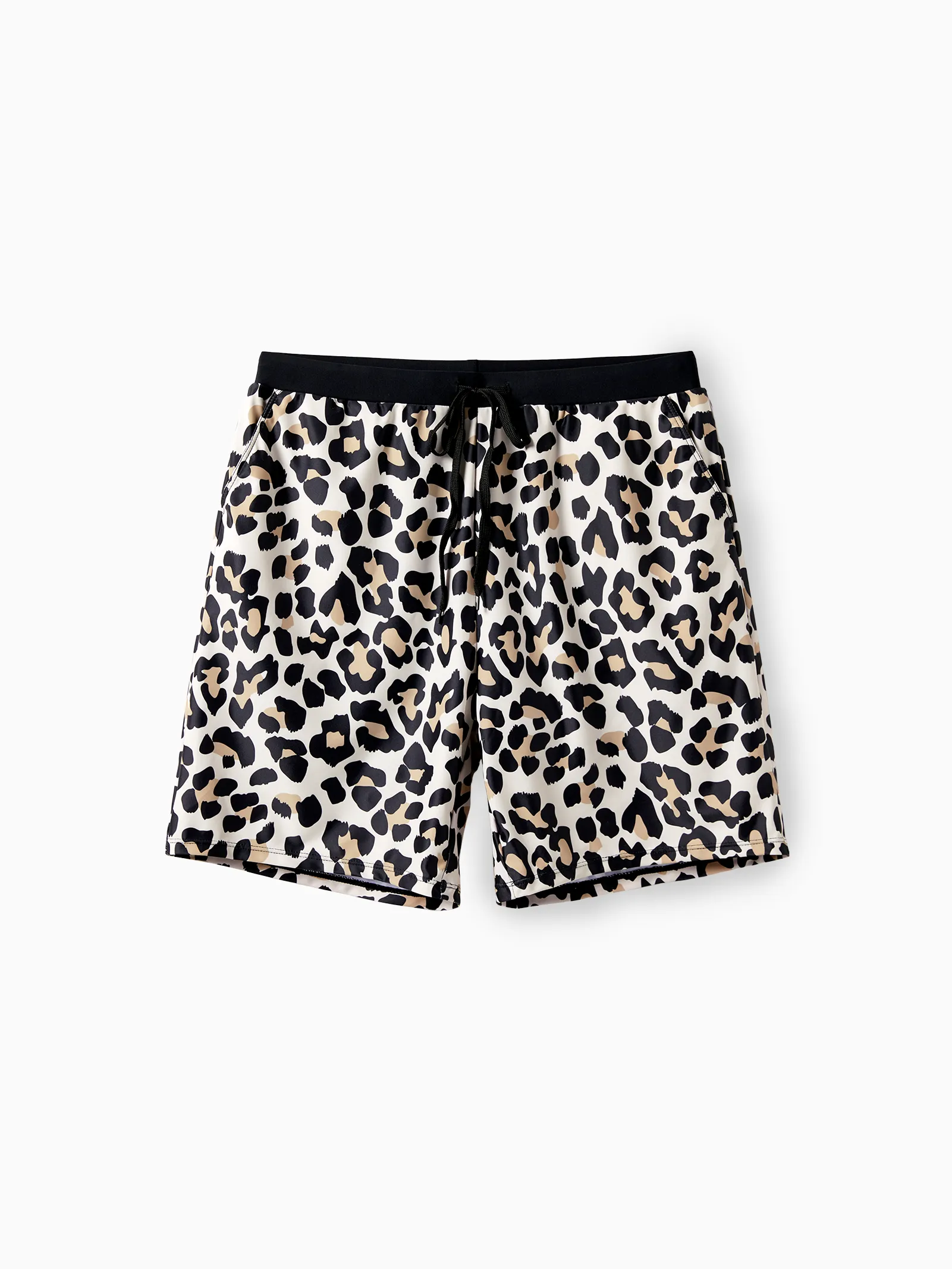 Daddy & Daughter Leopard Pattern Drawstring Swim Trunks or Ruffle Neck Two-Piece Bikini with Optional Cover Up Sarong Skirt Black - Image 3