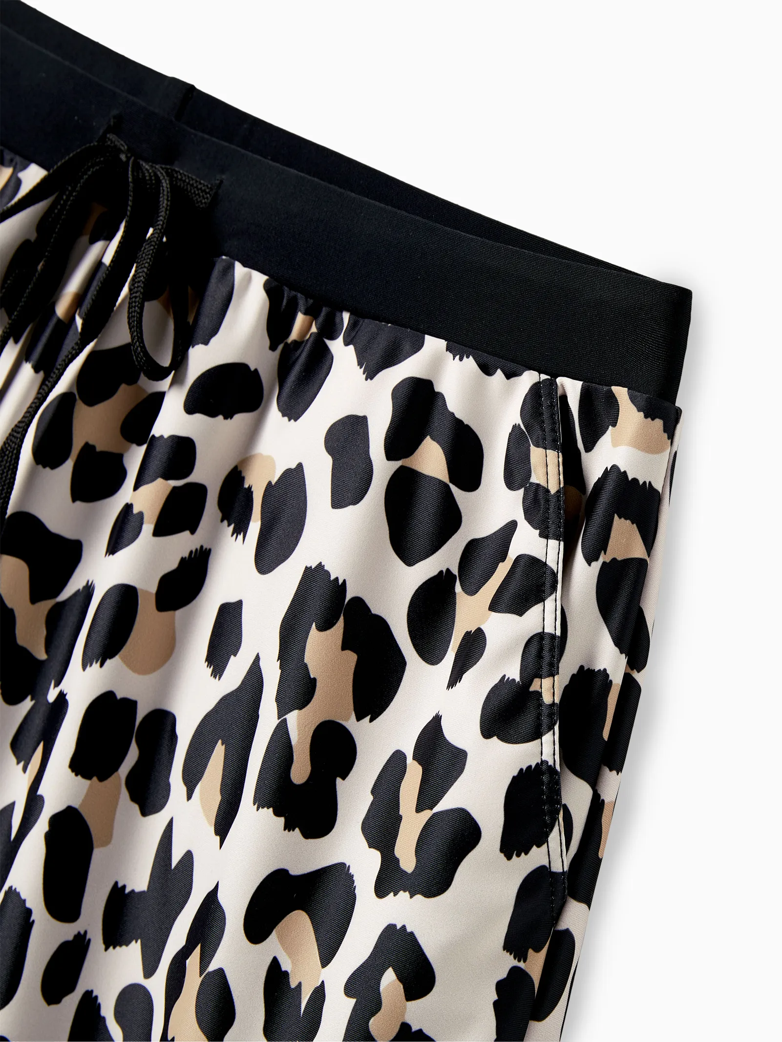 Daddy & Daughter Leopard Pattern Drawstring Swim Trunks or Ruffle Neck Two-Piece Bikini with Optional Cover Up Sarong Skirt Black - Image 5