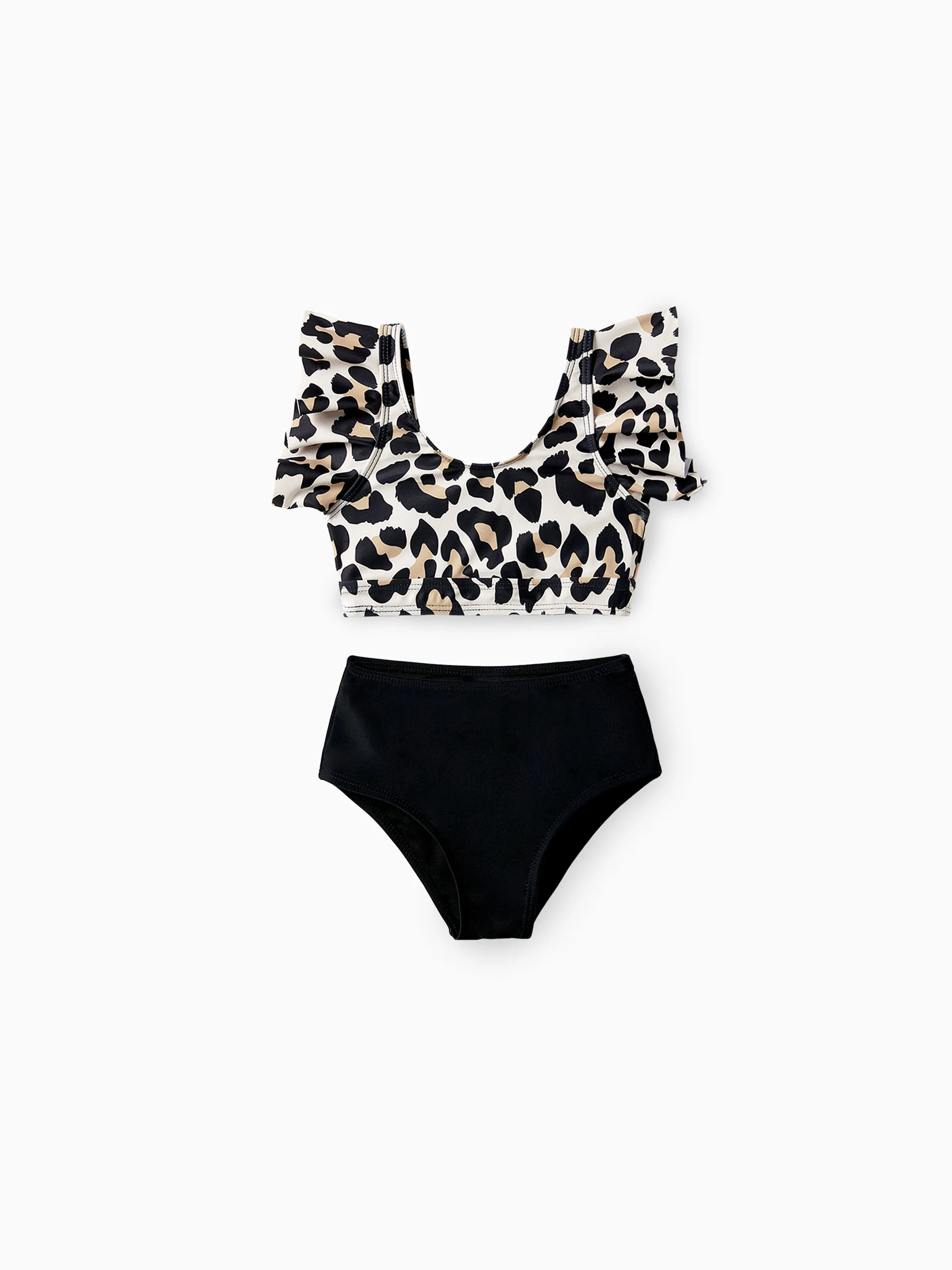 Daddy & Daughter Leopard Pattern Drawstring Swim Trunks or Ruffle Neck Two-Piece Bikini with Optional Cover Up Sarong Skirt Black - Image 8