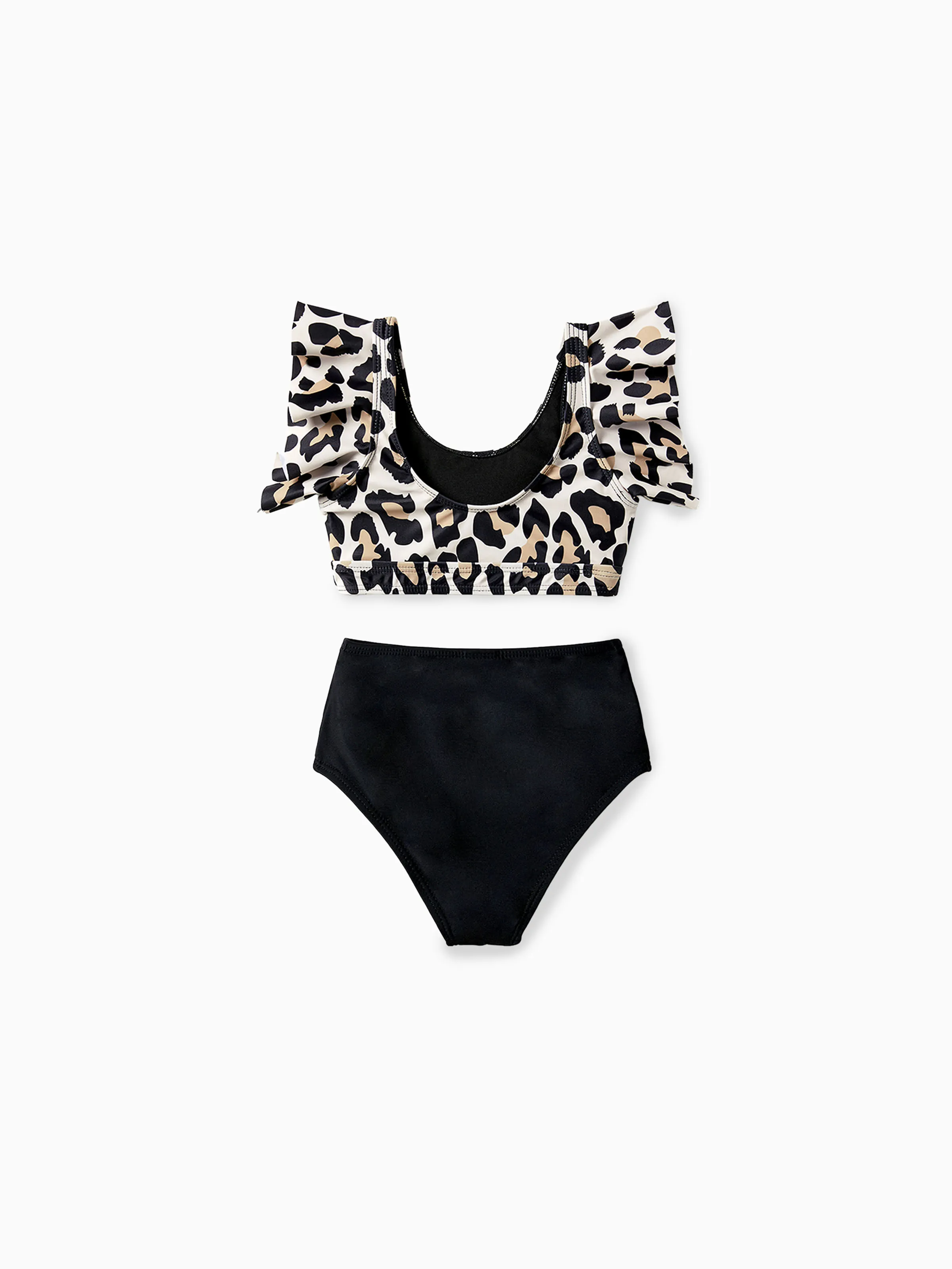 Daddy & Daughter Leopard Pattern Drawstring Swim Trunks or Ruffle Neck Two-Piece Bikini with Optional Cover Up Sarong Skirt Black - Image 9