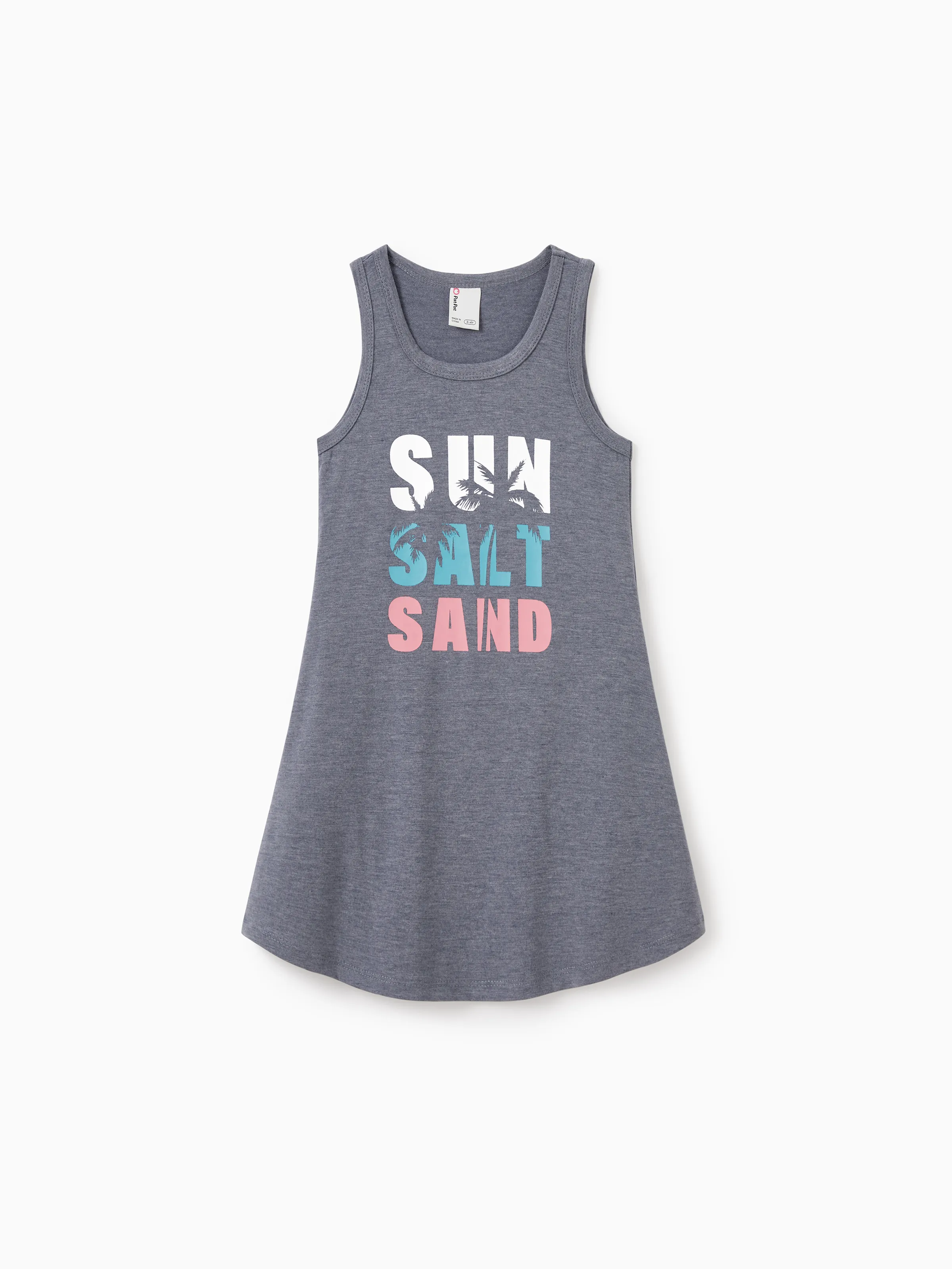 Daddy & Daughter Letter Print Sleeveless Tank Top or Tank Dress Set Grey - Image 8