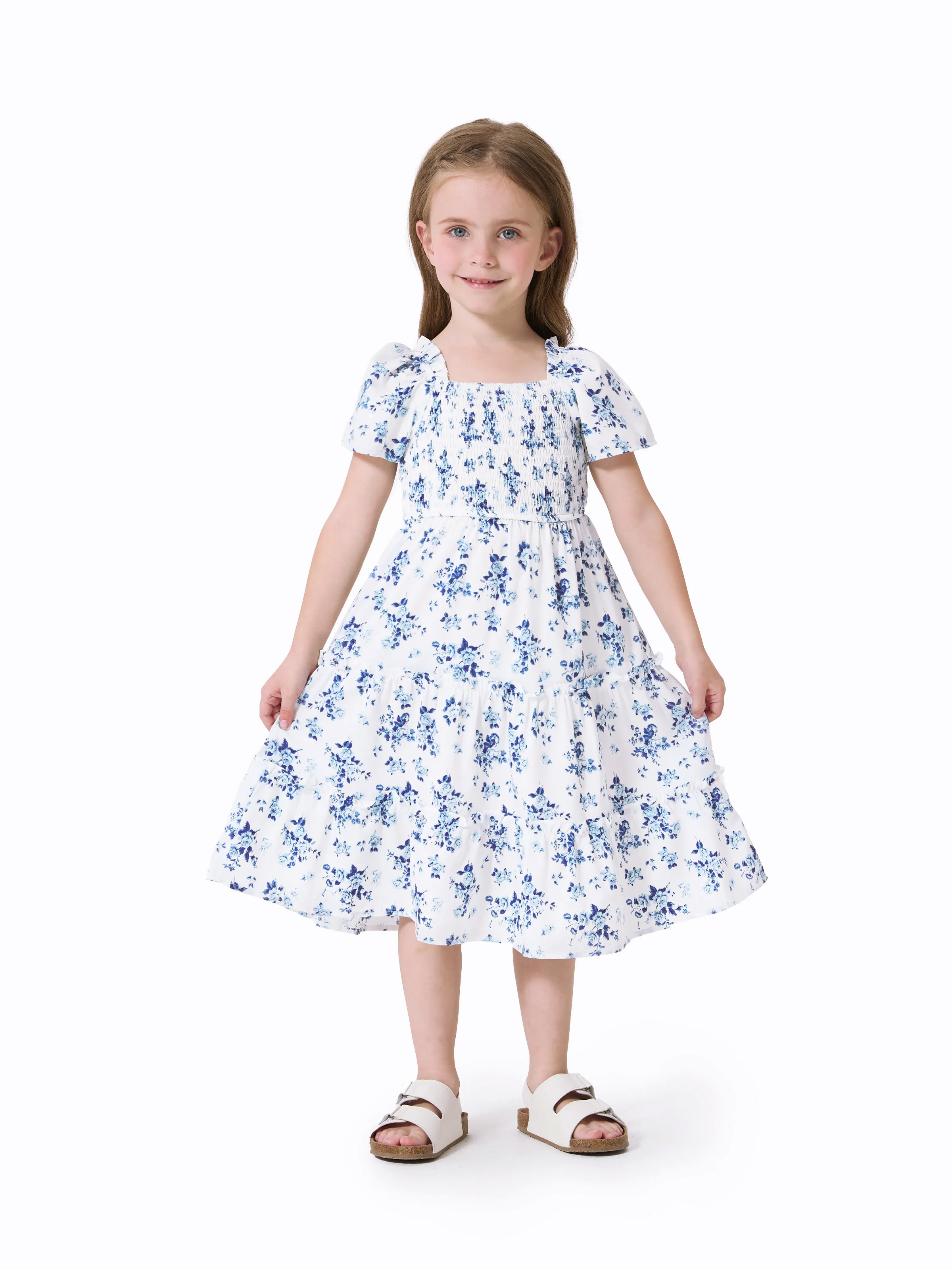 Daddy & Daughter Outfit: Floral Smocking Casual Suit BLUEWHITE - Image 8