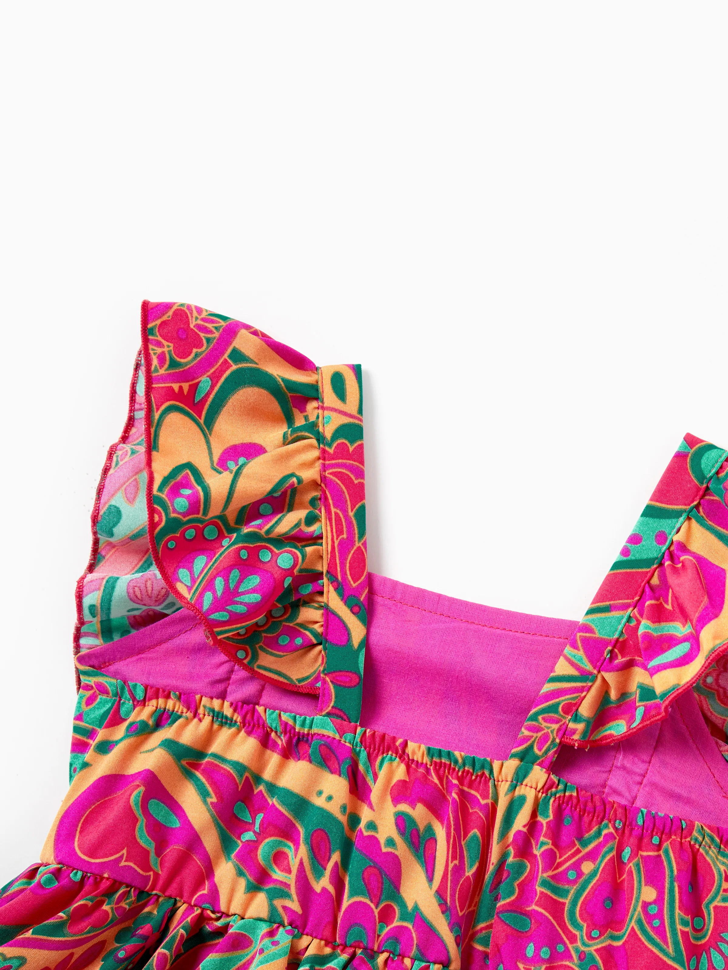 Daddy & Daughter Outfit Set Sleeveless Halter Belted Dress or Short-sleeve Collar Shirt   for Summer Vacation Hot Pink - Image 14