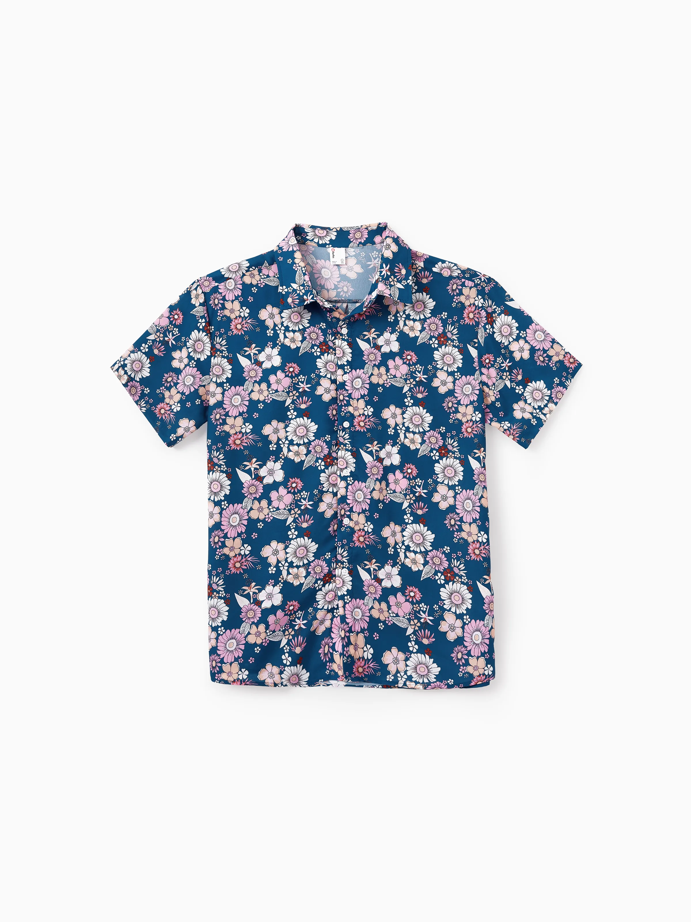 Daddy & Daughter outfits Floral Allover Print Short-sleeve Collar Shirt or Halter Sleeveless Dress for Summer Vacation CYAN- - Image 3