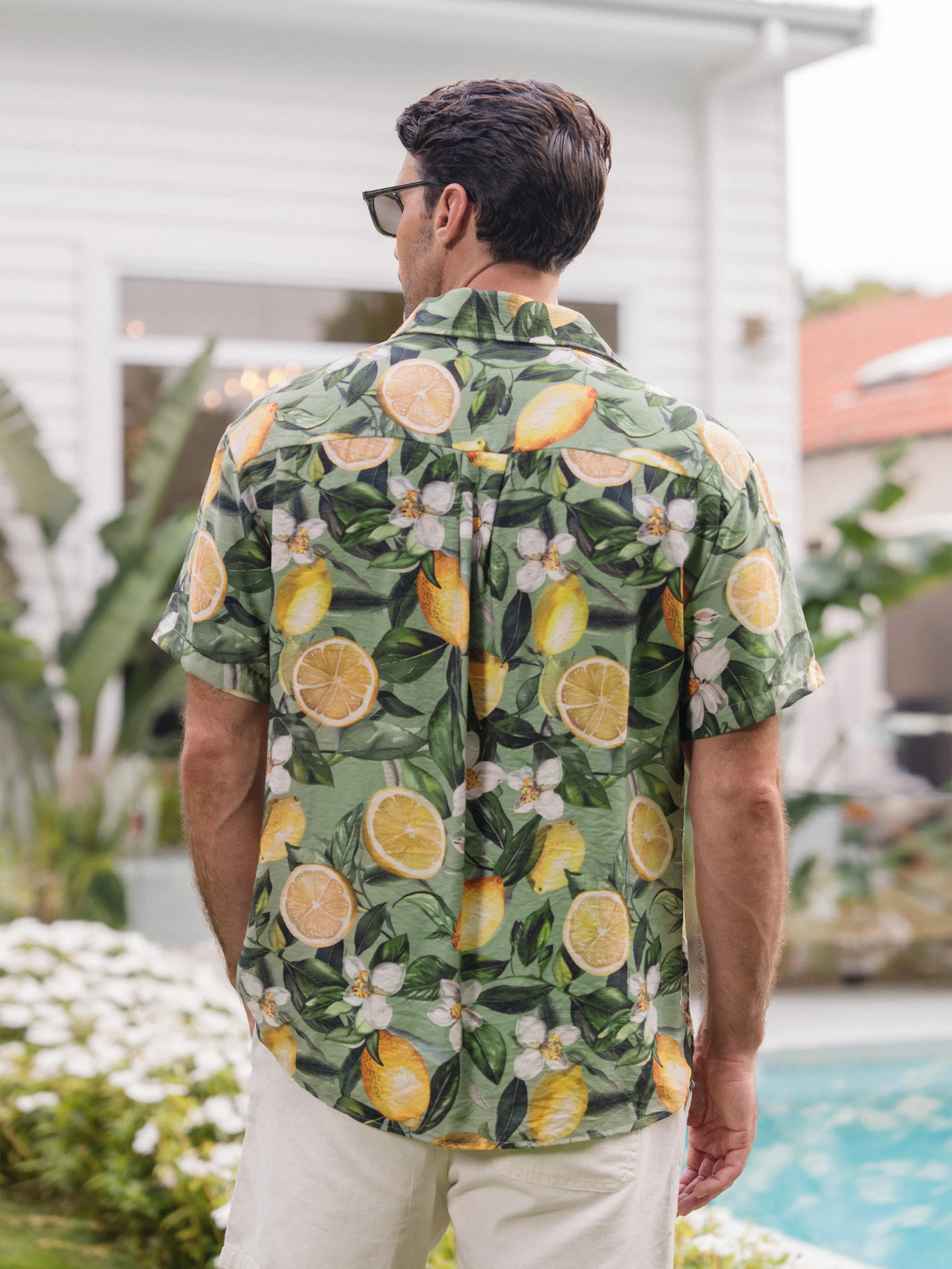 Daddy & Son Outfits – Lemon Print Hawaiian Shirts  – Tropical Vacation Clothes for Men & Kids Green - Image 5