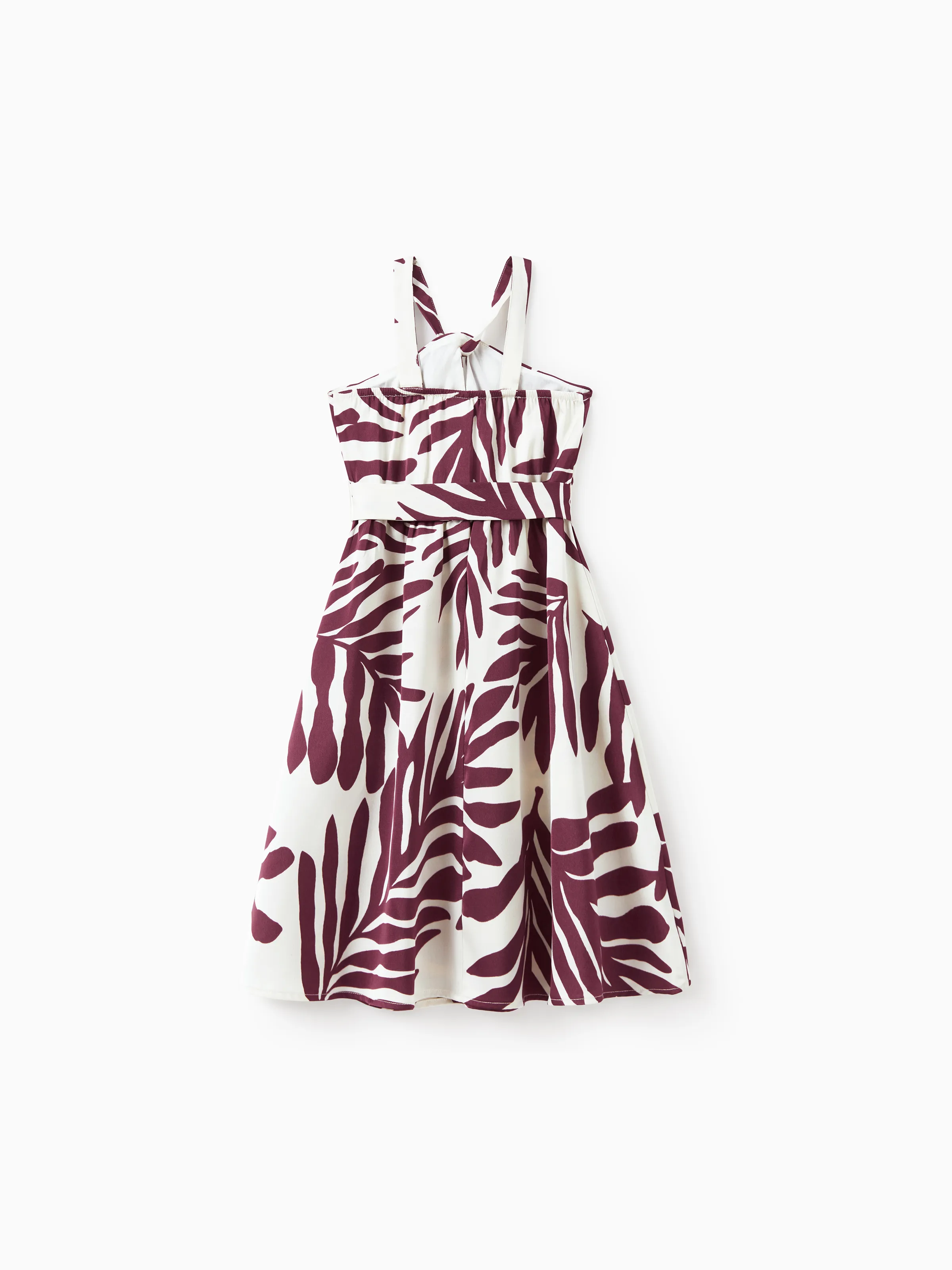 Daddy & Daughter Outfits Red Leaf Print Shirts and Strap Belted Dress for Hawaii/Cruise/Resort/Casual Wear White - Image 9
