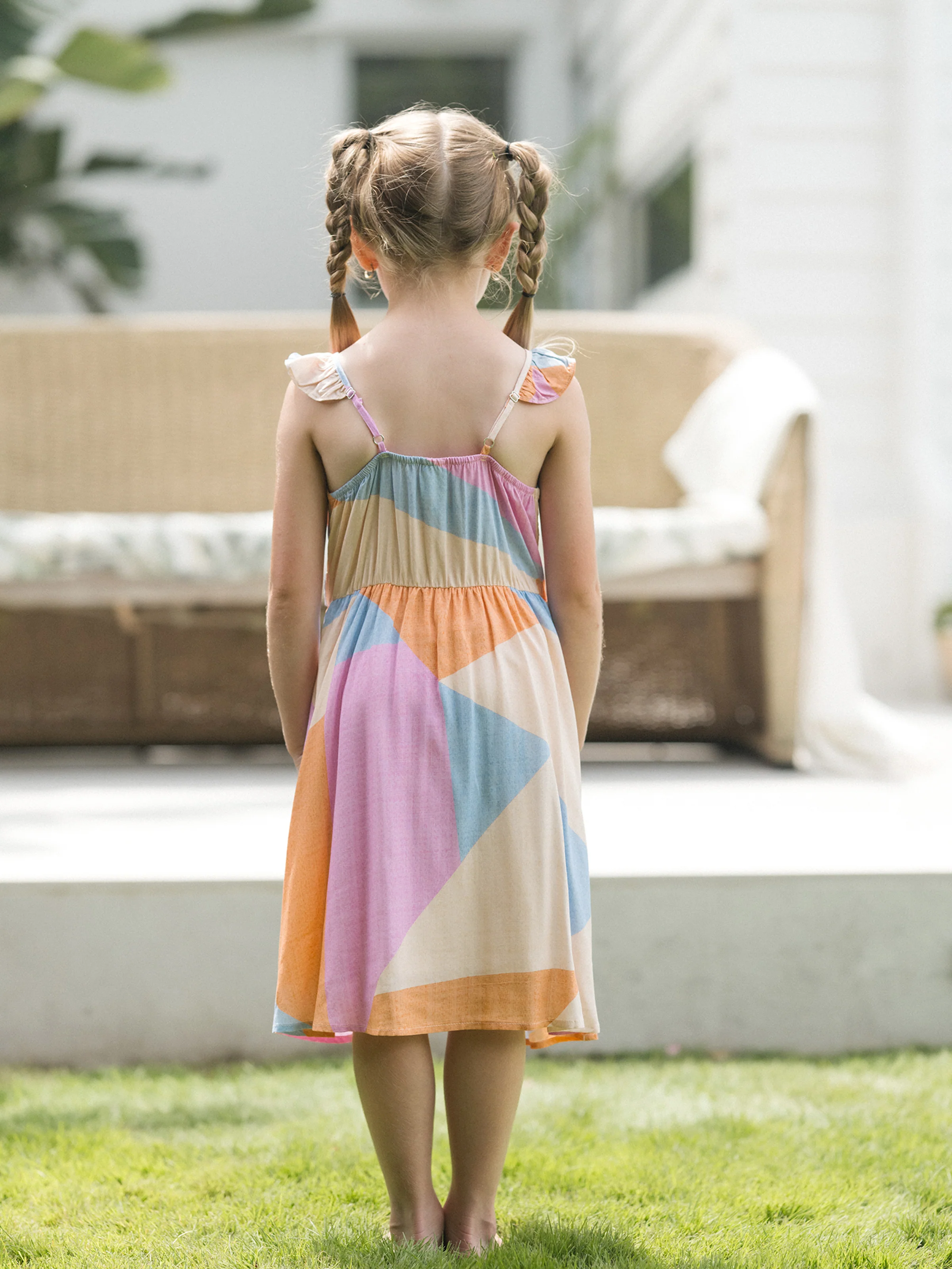 Daddy & Daughter Outfits Set Colorblock Sleeveless Strappy Dress or Short-sleeve T-shirt Multi-color - Image 12