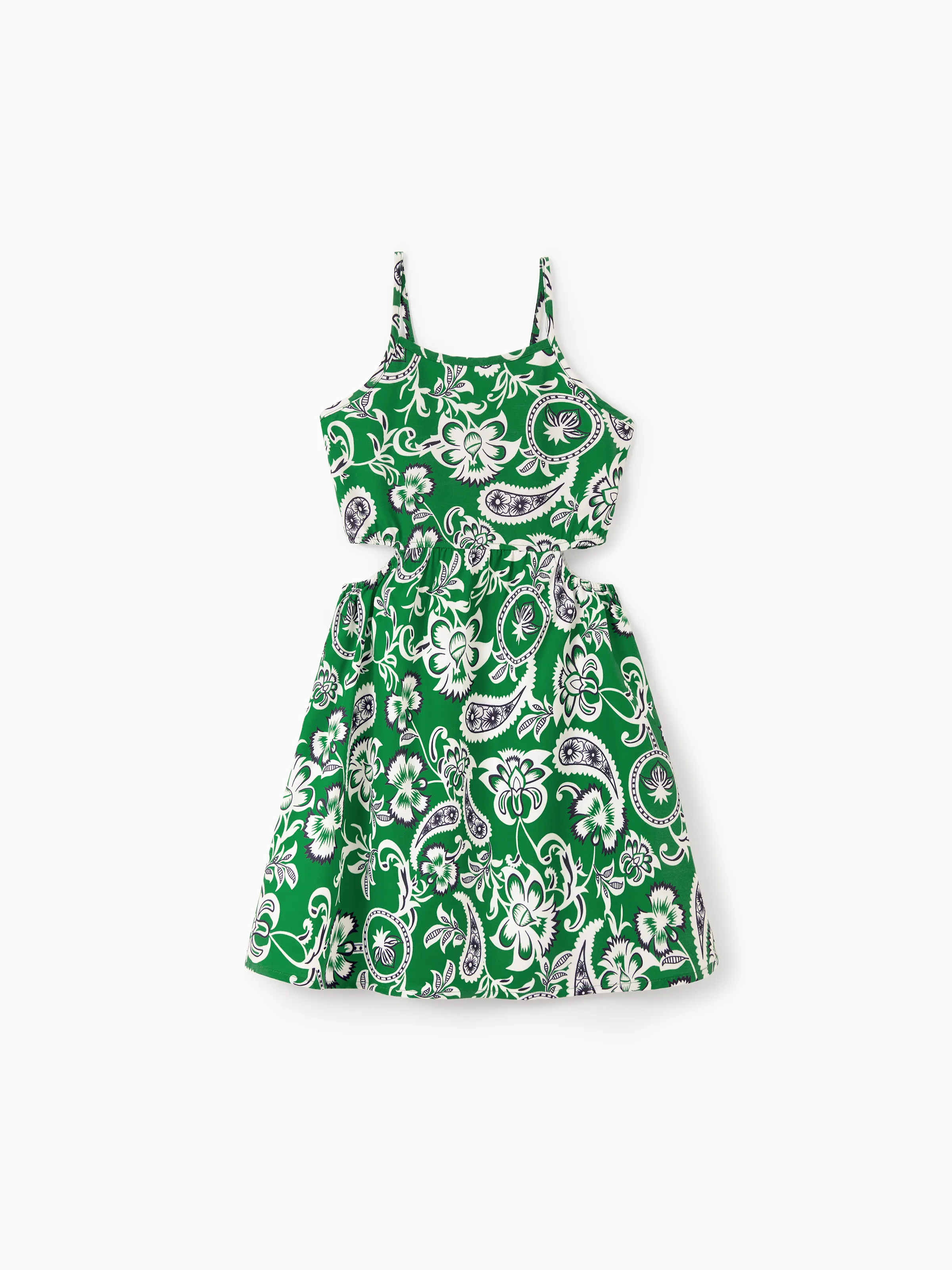 Daddy & Daughter Outfits Set Floral Print Short-sleeve Collar Shirt or Strappy Smocked  Dress for Summer Vacation Green - Image 13