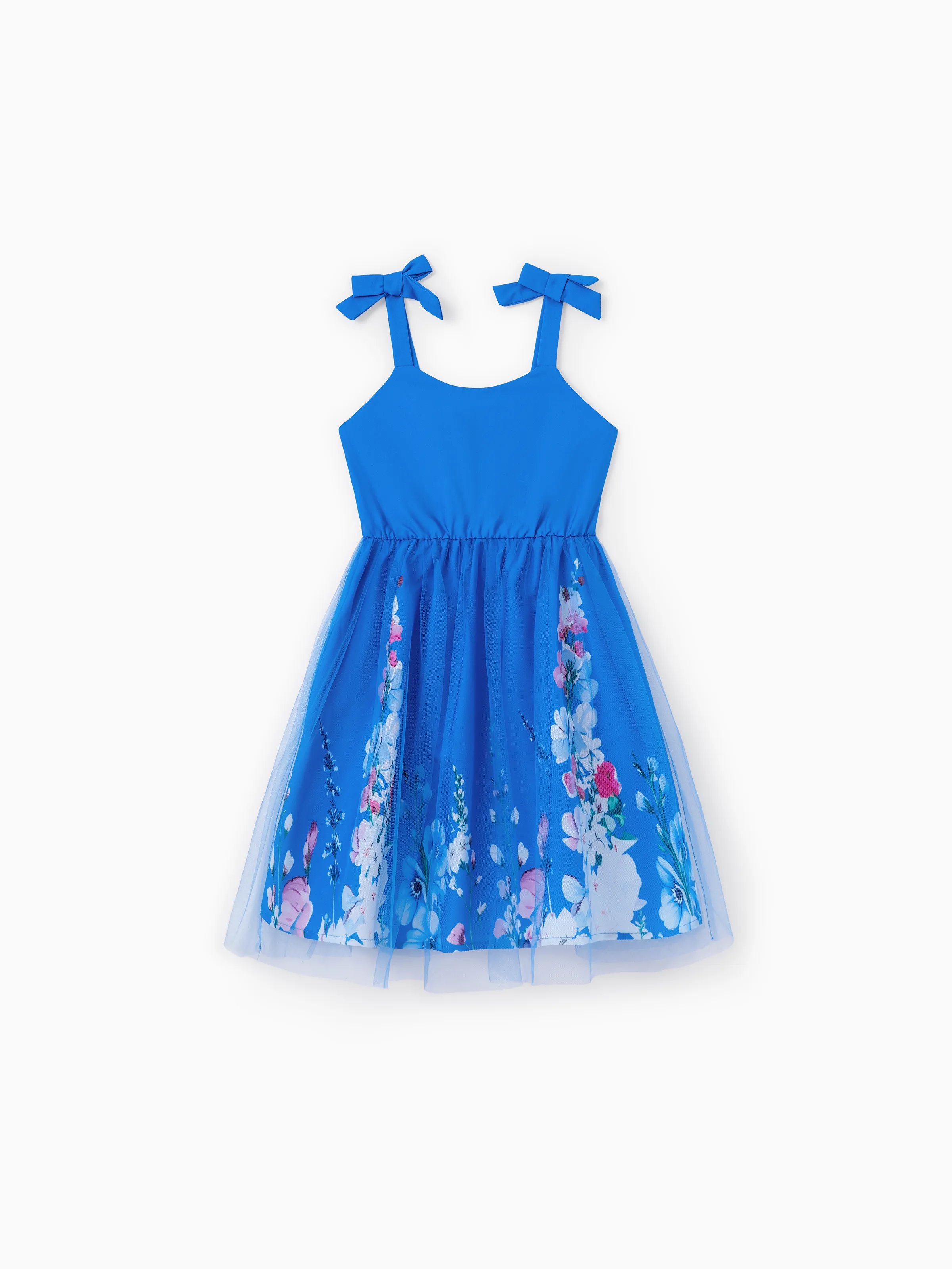 Daddy & Daughter Outfits Set Floral Sleeveless Dress or Short-sleeve T-shirt Blue - Image 8