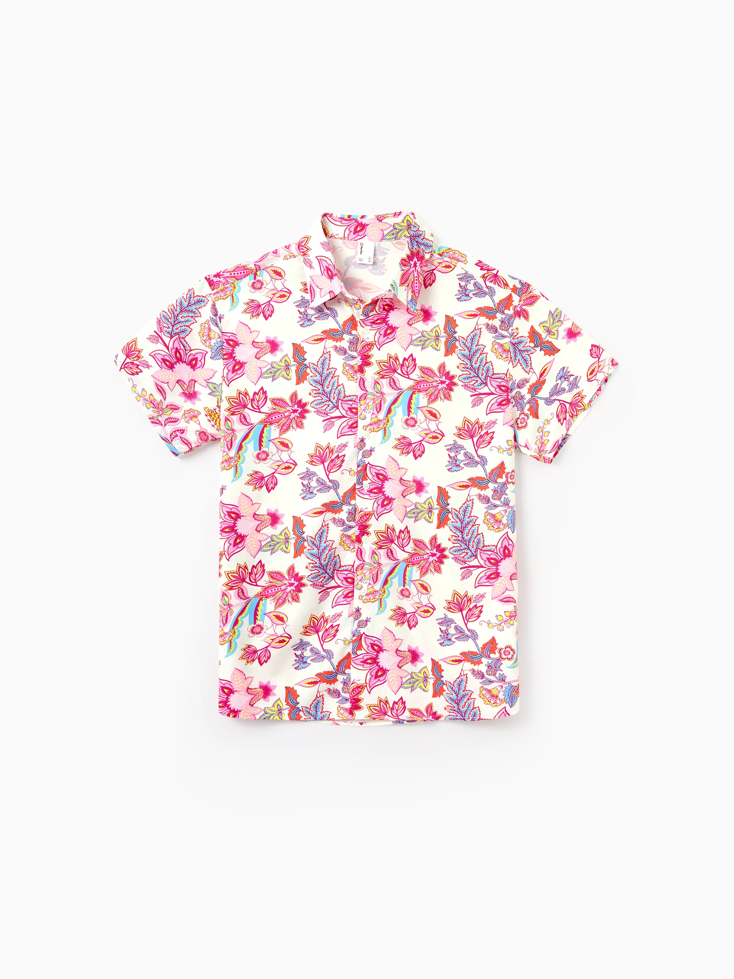 Daddy & Daughter Outfits Set Tropical Flora Print Short-sleeve Collar Shirt or Halter Belted Dress for Summer Vacation Beige - Image 3