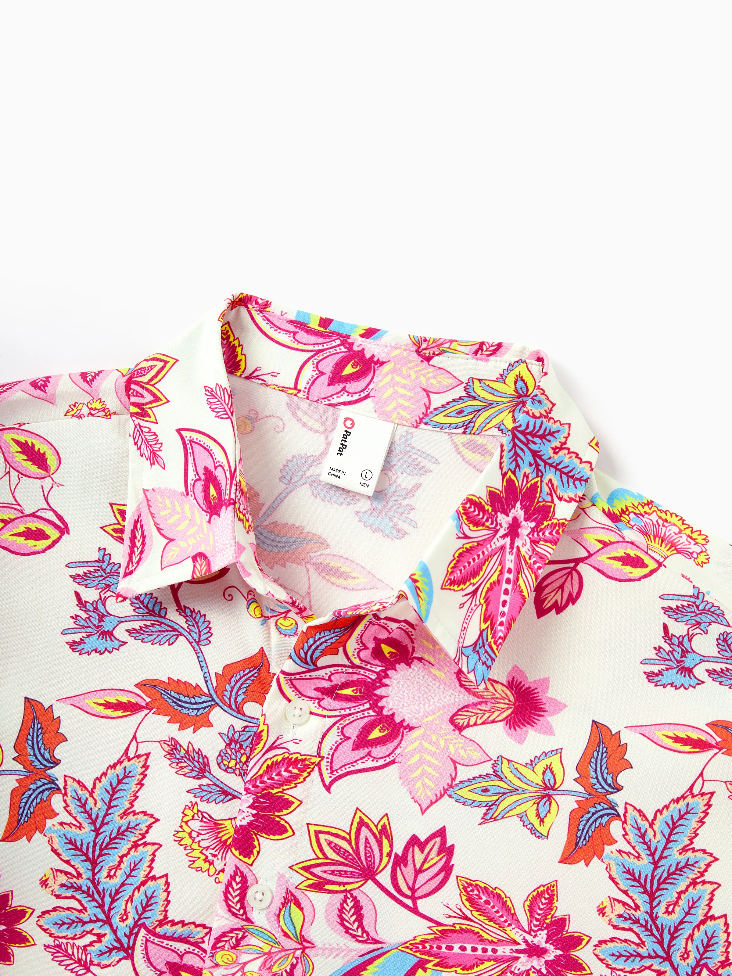 Daddy & Daughter Outfits Set Tropical Flora Print Short-sleeve Collar Shirt or Halter Belted Dress for Summer Vacation Beige - Image 5