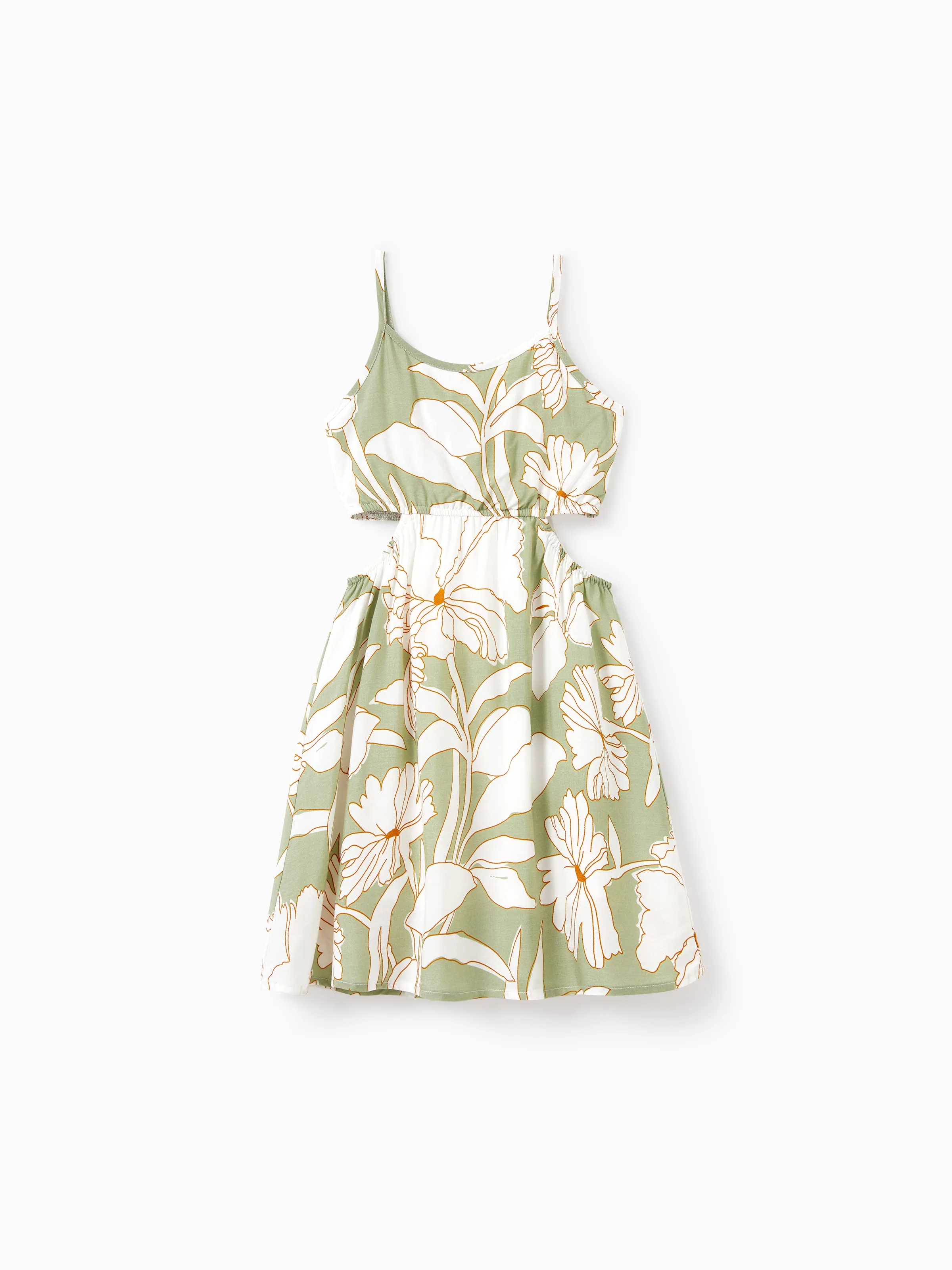 Daddy & Daughter Outfits Tropical Floral Print Strap Dress or Short-sleeve Colorblock Shirts Set Pale Green - Image 13