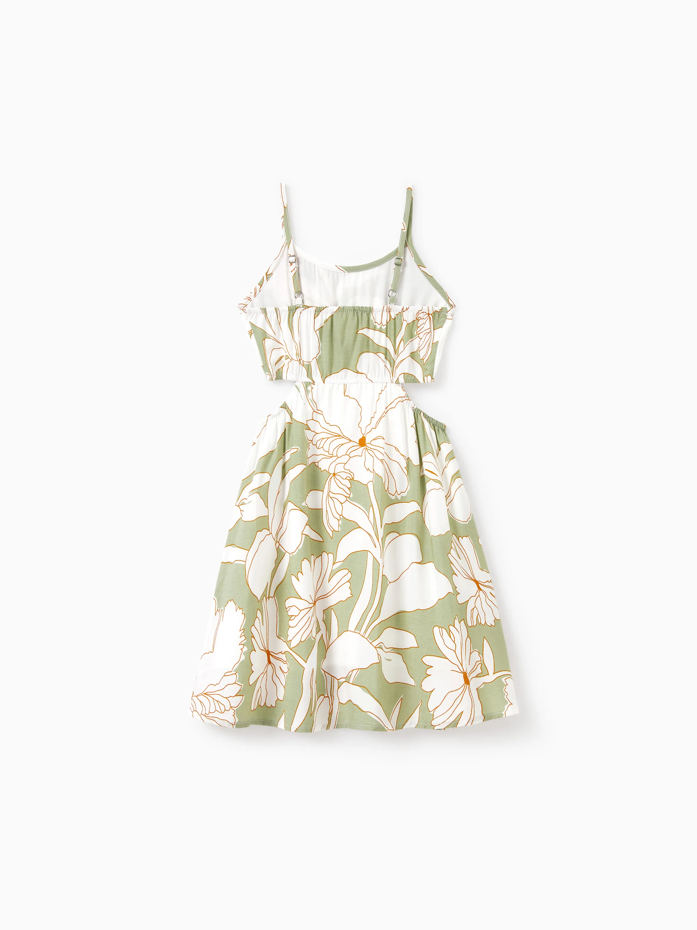 Daddy & Daughter Outfits Tropical Floral Print Strap Dress or Short-sleeve Colorblock Shirts Set Pale Green - Image 14