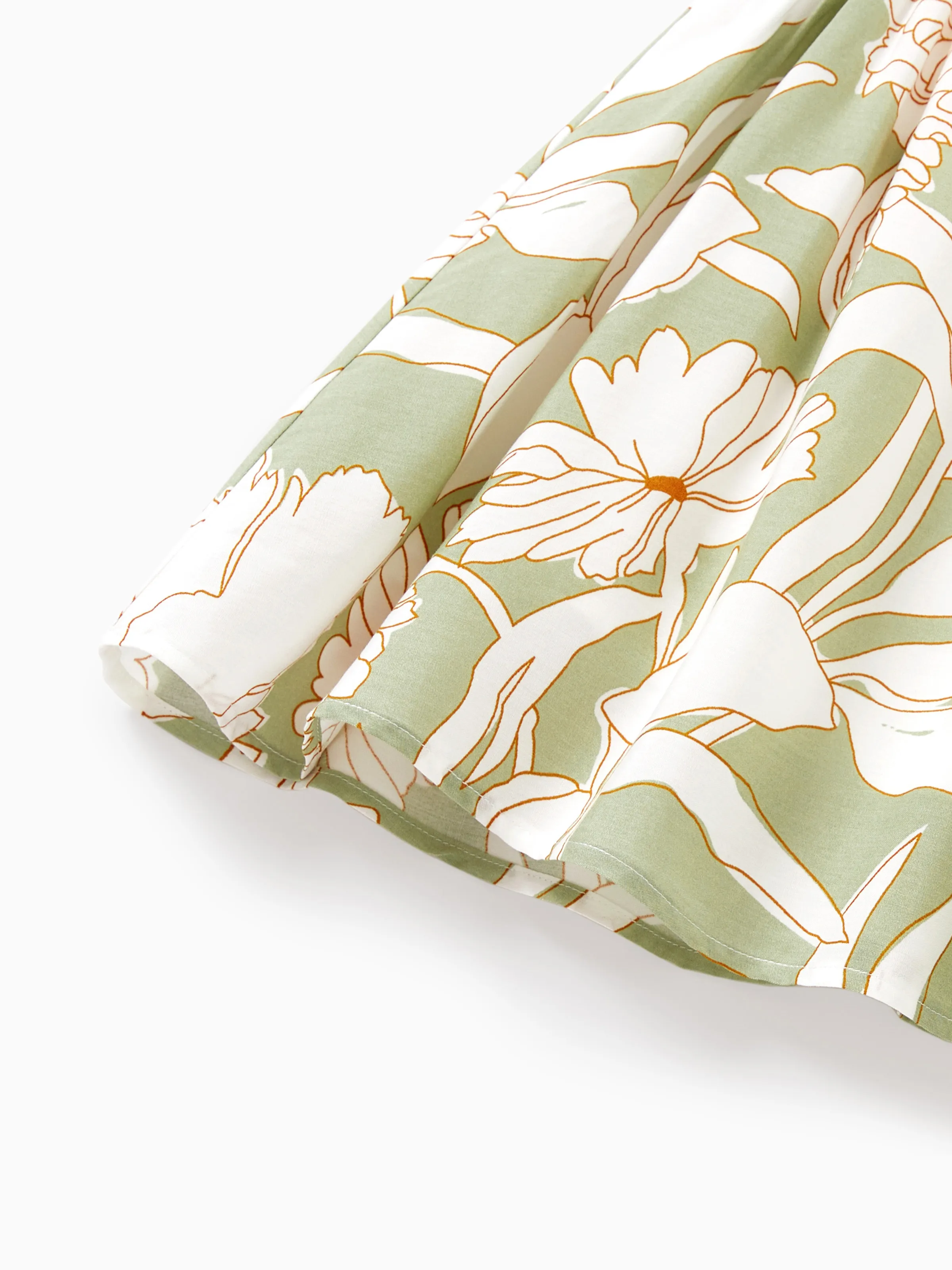 Daddy & Daughter Outfits Tropical Floral Print Strap Dress or Short-sleeve Colorblock Shirts Set Pale Green - Image 15
