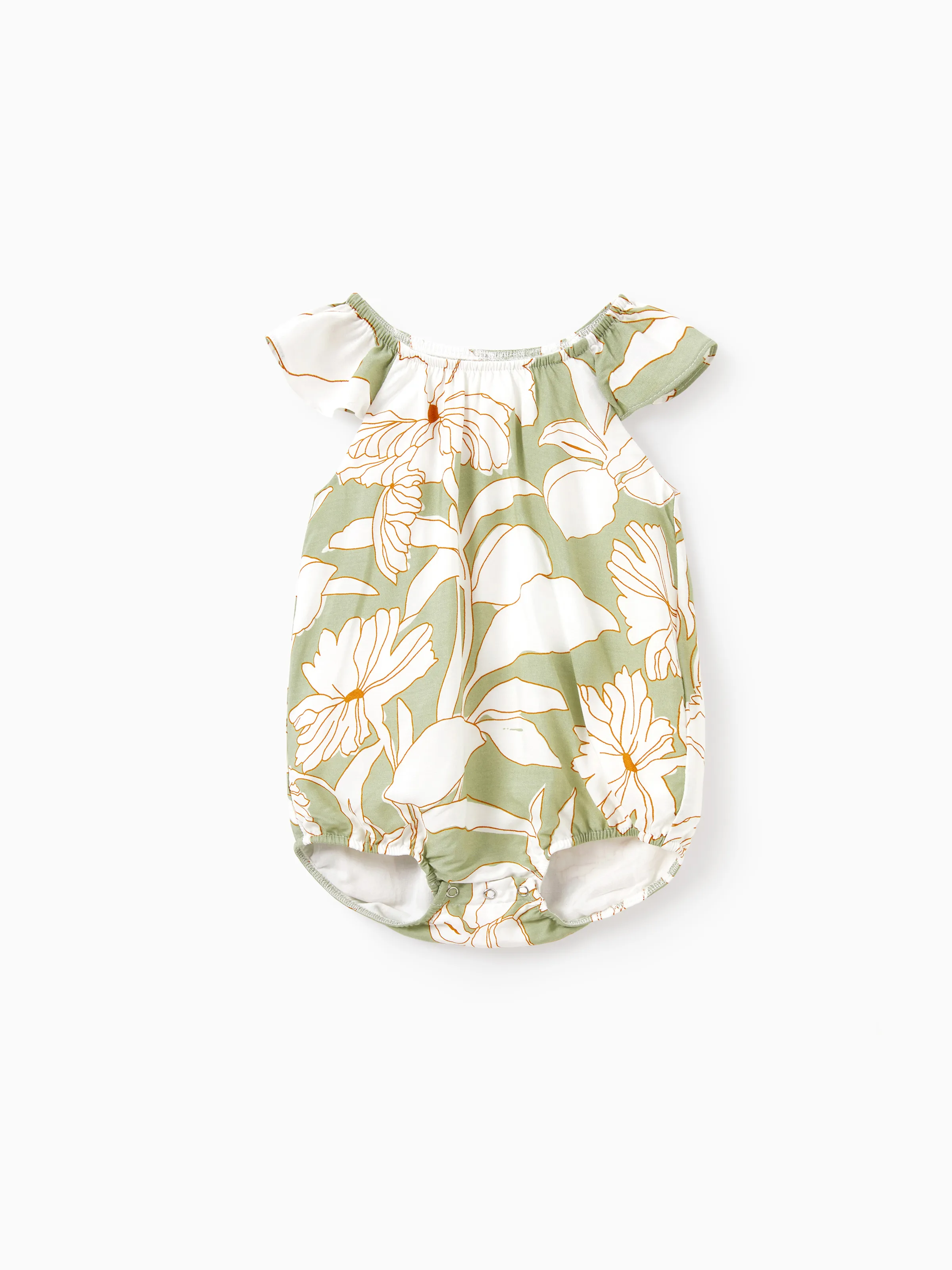 Daddy & Daughter Outfits Tropical Floral Print Strap Dress or Short-sleeve Colorblock Shirts Set Pale Green - Image 18
